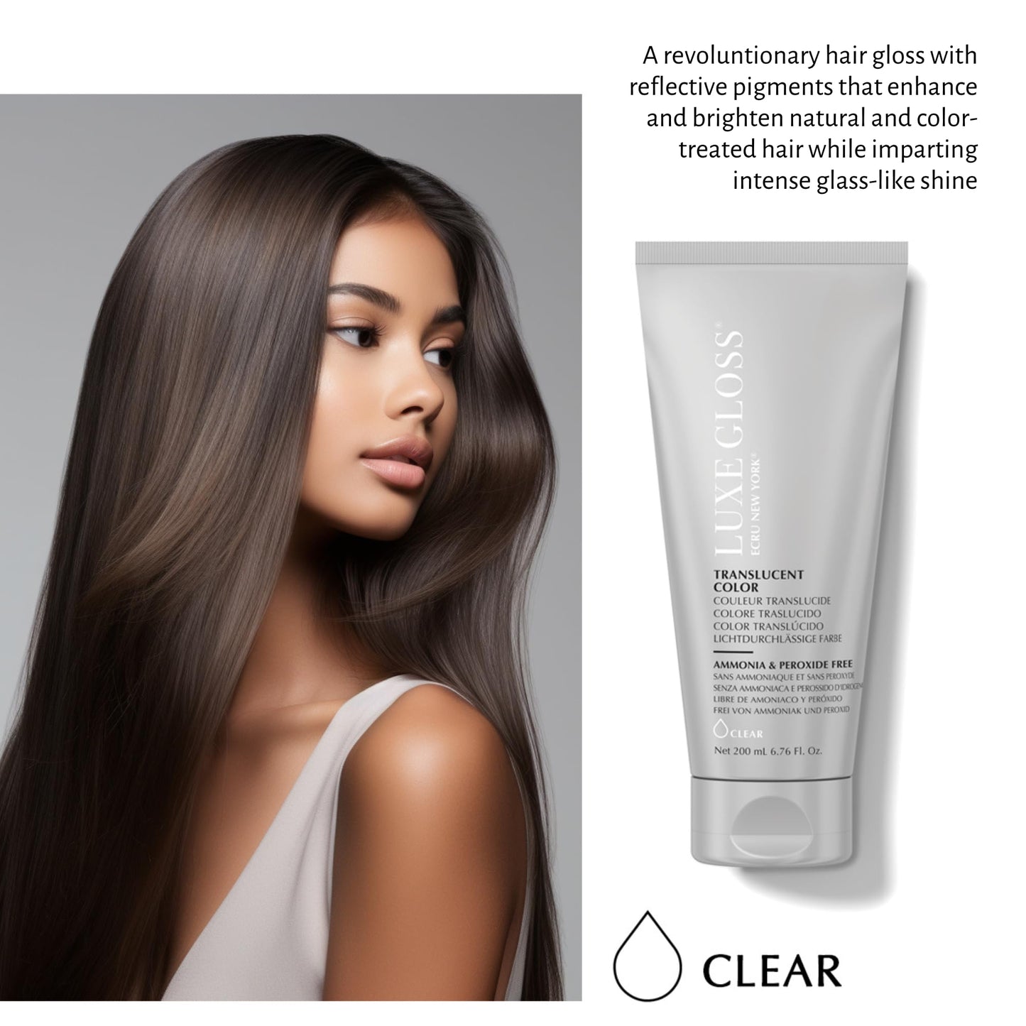 White Smoke Ecru New York LUXE GLOSS Hair Gloss for Enhanced Color and Glass-Like Shine, Clear