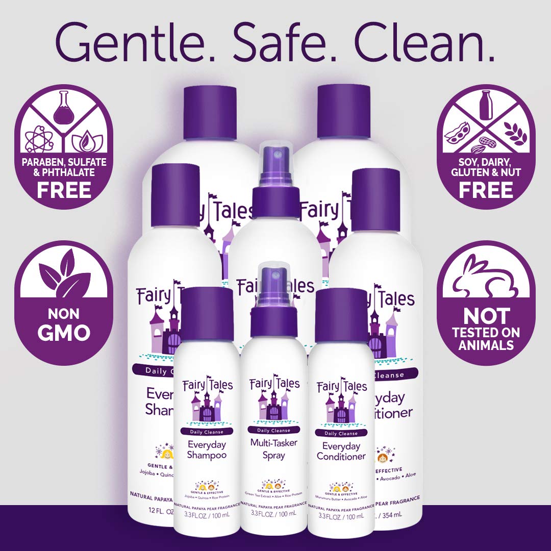 White Smoke Fairy Tales Daily Cleanse Everyday Kids Shampoo + Conditioner set - Gentle Natural Defining Product, Tangle Free, Moisturizing and Hydrating, Clean + Natural Ingredients - Paraben Free - 32 oz. (2PK)