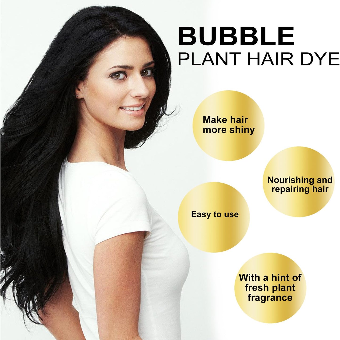 White Smoke Plant Extract Hair Dye Foam Shampoo for Grey Hair Color, Natural Dyeing for Women and Men (BLACK)