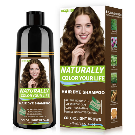 White Smoke RKQNIER Light Brown Hair Dye Shampoo for Women & Men, 15 Min Gray Coverage, 3 in 1 Semi-Permanent Color with Natural Herbal Ingredients, Lasts 60 Days