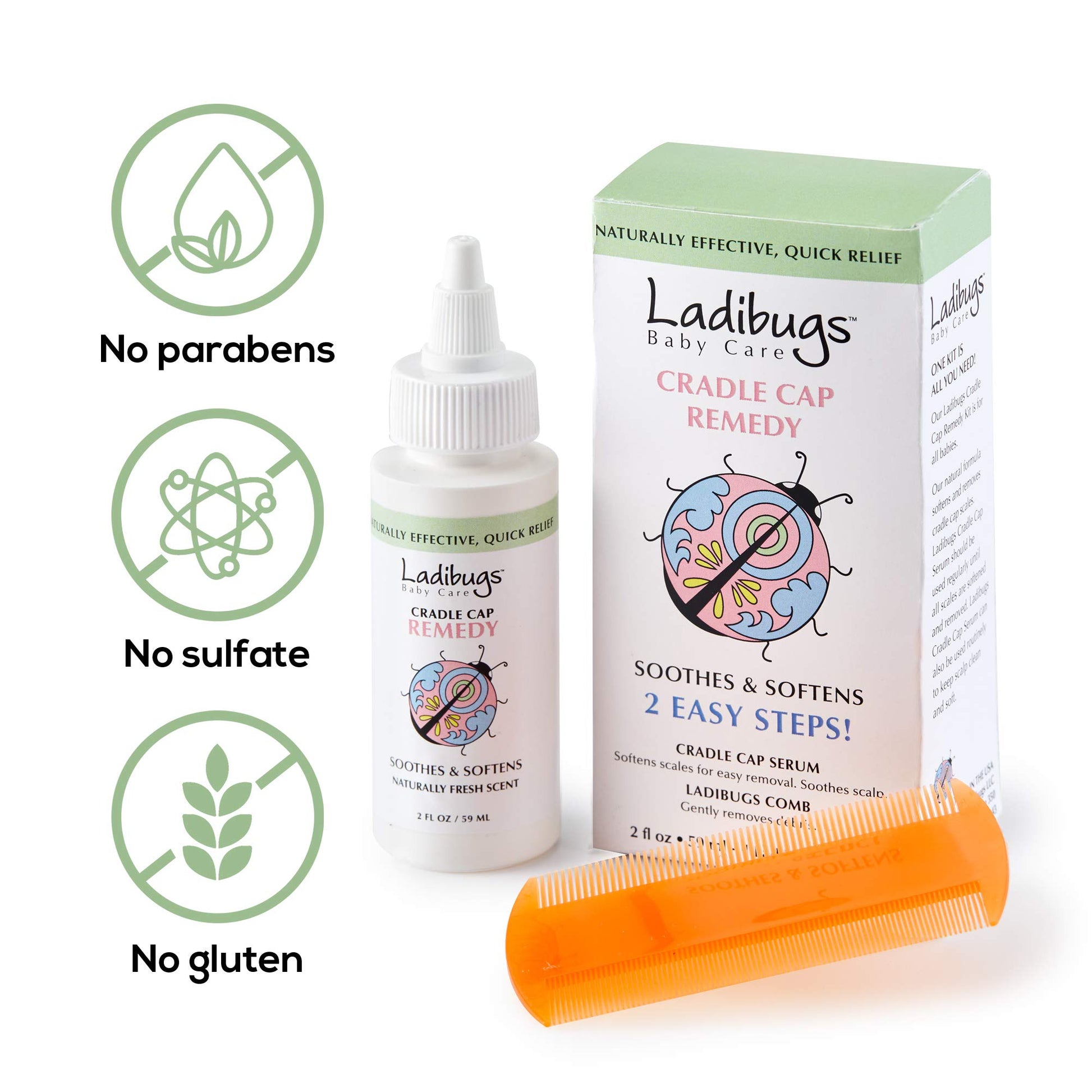 White Smoke Ladibugs Cradle Cap Remedy Kit, 3oz | Includes Cradle Cap Serum & Fine-Toothed Comb | Effectively Removes Scales & Flakes | Soothes & Softens Scalp