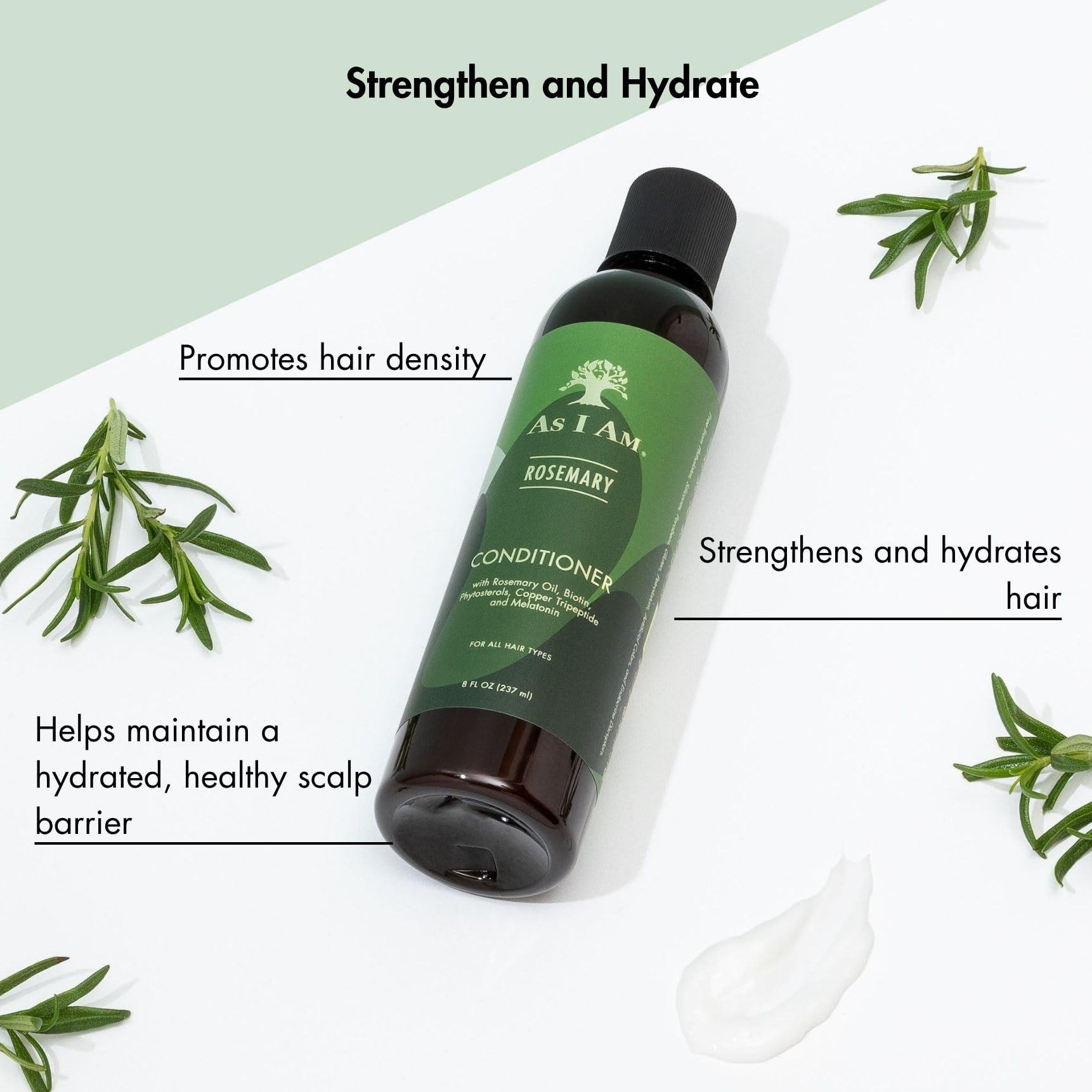 White Smoke As I Am Rosemary Conditioner 8 oz - with Biotin & Saw Palmetto