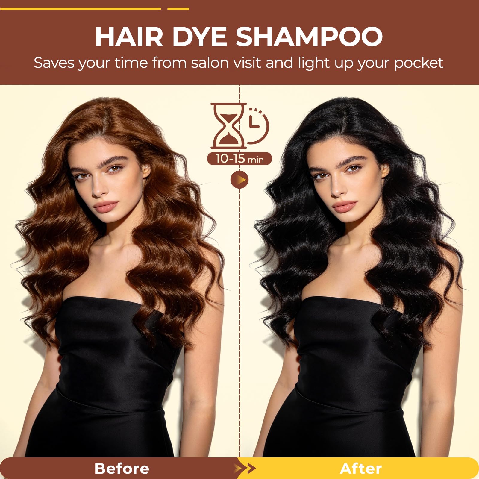 Black IIIMEIDU Hair Dye Shampoo for Gray Hair Coverage, 3 in 1 Natural Black Dye for Women Men, 500ml