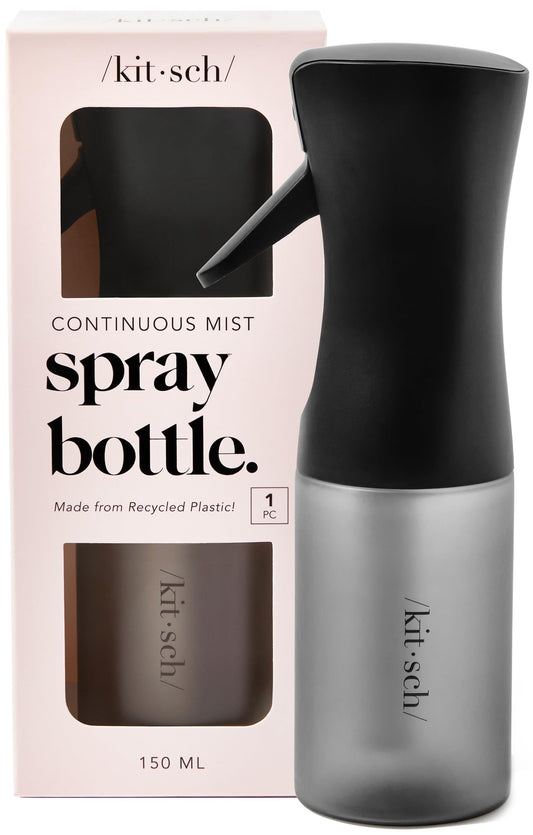 Light Gray Kitsch Continuous Spray Bottle for Hair – Fine Mist Water Mister & Water Spray Bottle – Recycled Hair Spray Bottle – Spray Bottles for Cleaning, Styling, Plants & More – Black, 150ml