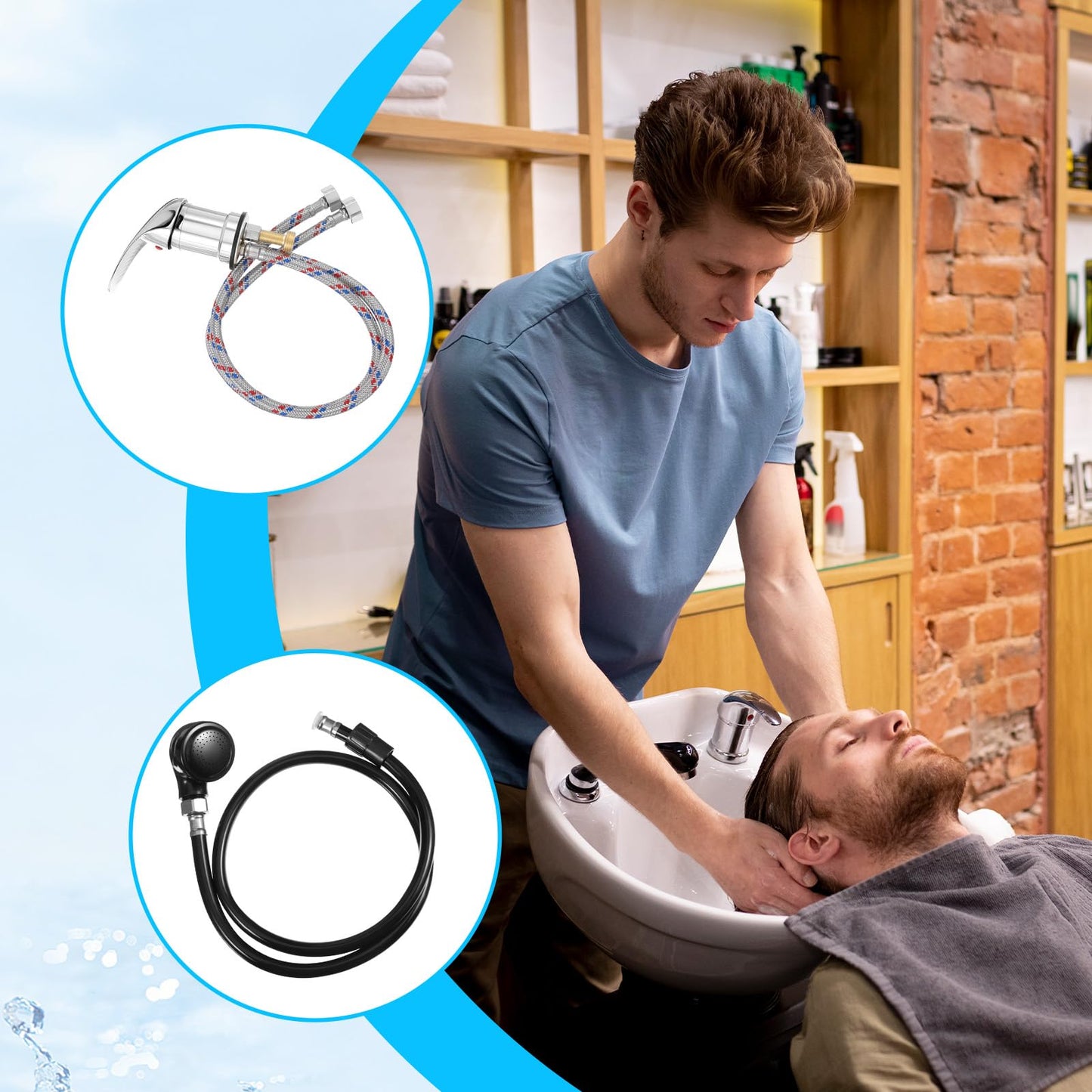 White Smoke Salon Shampoo Bowl Faucet, Zinc Alloy Salon-Shampoo Bowl Faucet and Sprayer Kit with Spray Hose, Salon-Sink Faucet-Replacement or Salon Sink Parts for Shampoo Bed