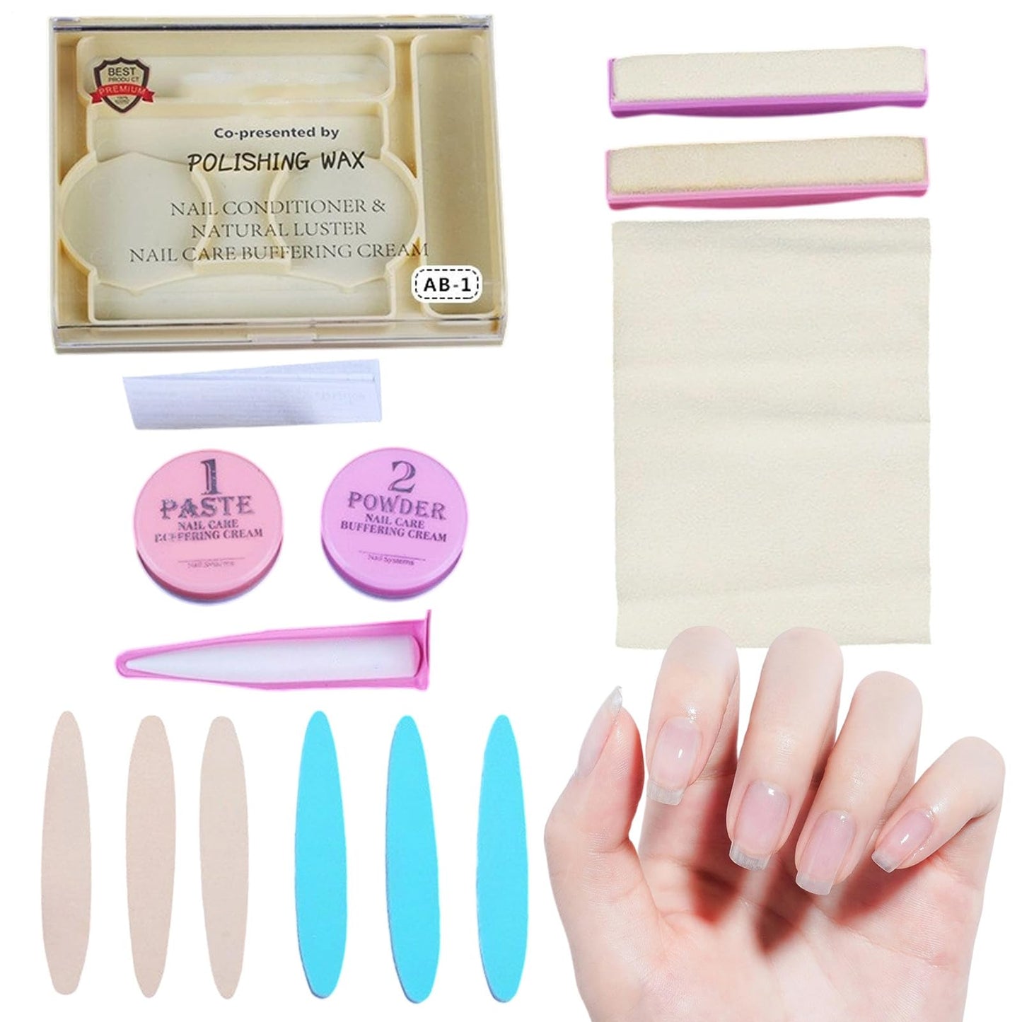 White Smoke Japanese Manicure Kit, Nail Polishing and Buffing Kit, Long-Lasting Shine Nail Care Tools for Women Home Salon Pedicure