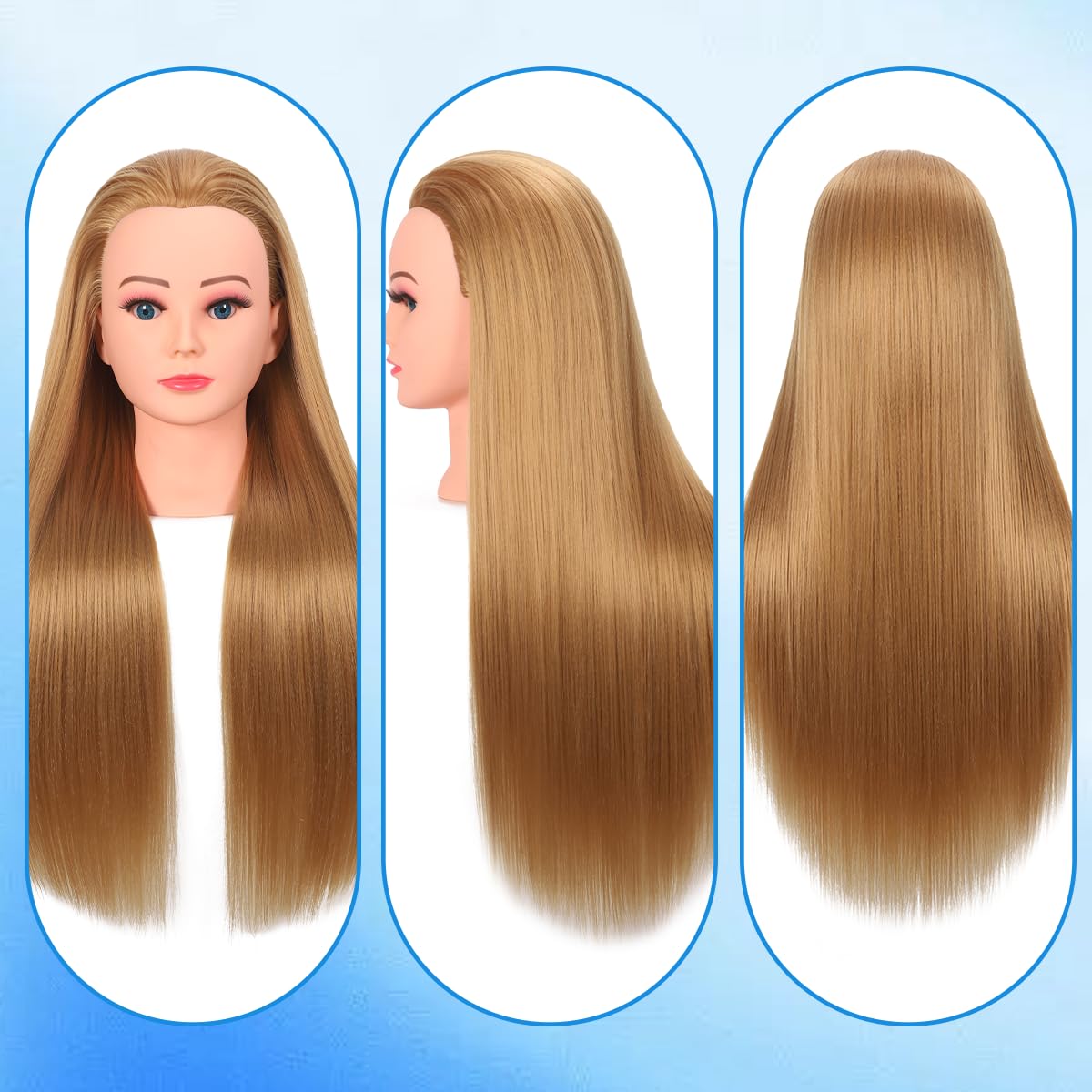 White Smoke Mannequin Head Human Hair For Braiding，Straight 22Inch Doll Head for Cosmetology & Hairdresser with Stand