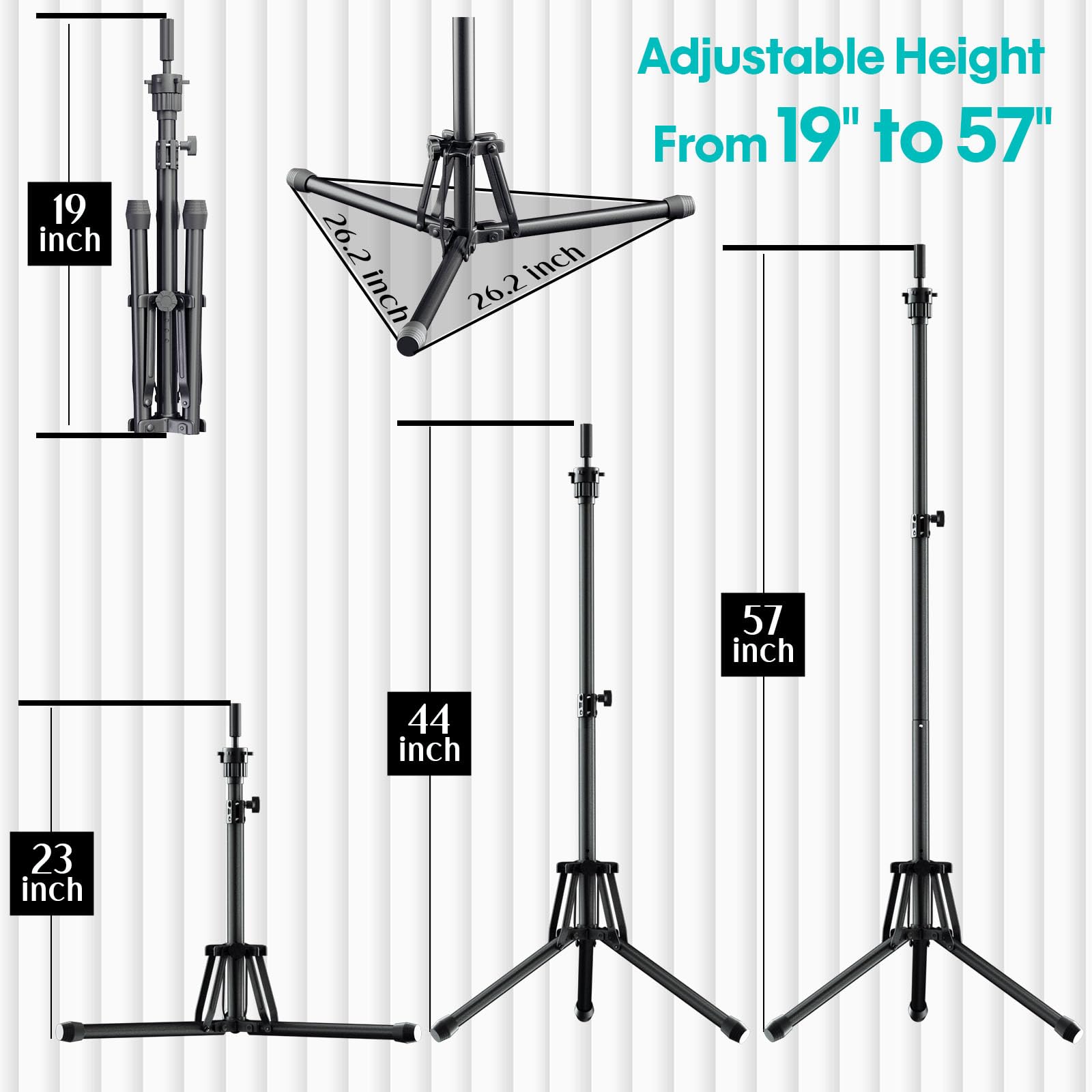 White Smoke GSOW Wig Stand Tripod - Reinforced Metal Mannequin Head Stand with Tool Tray, Adjustable Height 31" - 57" Wig Head Stand for Styling Cosmetology Hairdressing Training with Wig Caps T-Pins Hair Clips