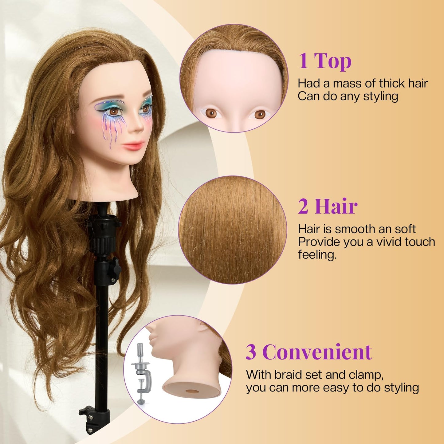 Light Goldenrod Mannequin Head with 80% Real Human Hair with Tripod Stand - 28" Makeup Cosmetology Manikin Doll Head for Hair Styling, Hairdressing Training Head for Braiding Practice Suitable for Hair Extensions