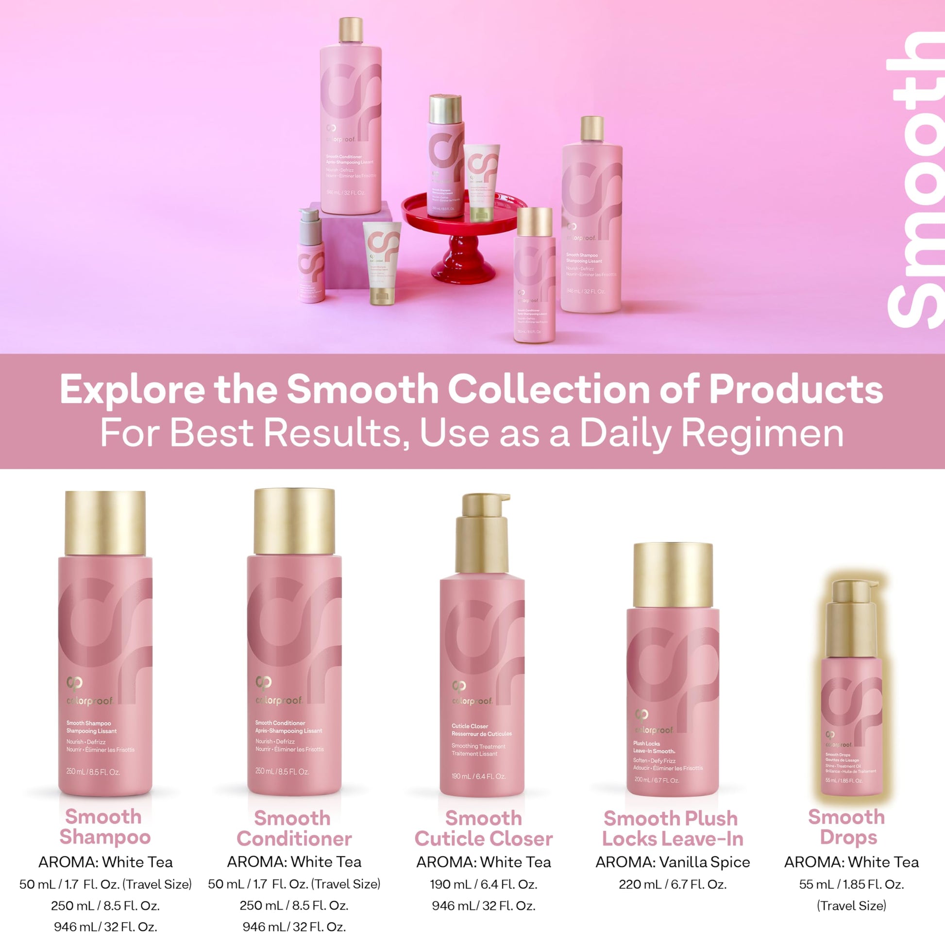 White Smoke Colorproof Smooth Drops 1.86 Fl. Oz. Clear, Non-Greasy Anti-Frizz Hair Drops with a Frizz Elimination and Humidity-Resistant Formula, and Color Protection, White Tea Scent