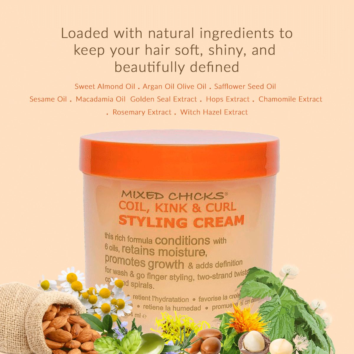 Peach Puff Mixed Chicks Coil, Kink & Curl Styling Cream, 12 Fl. Oz