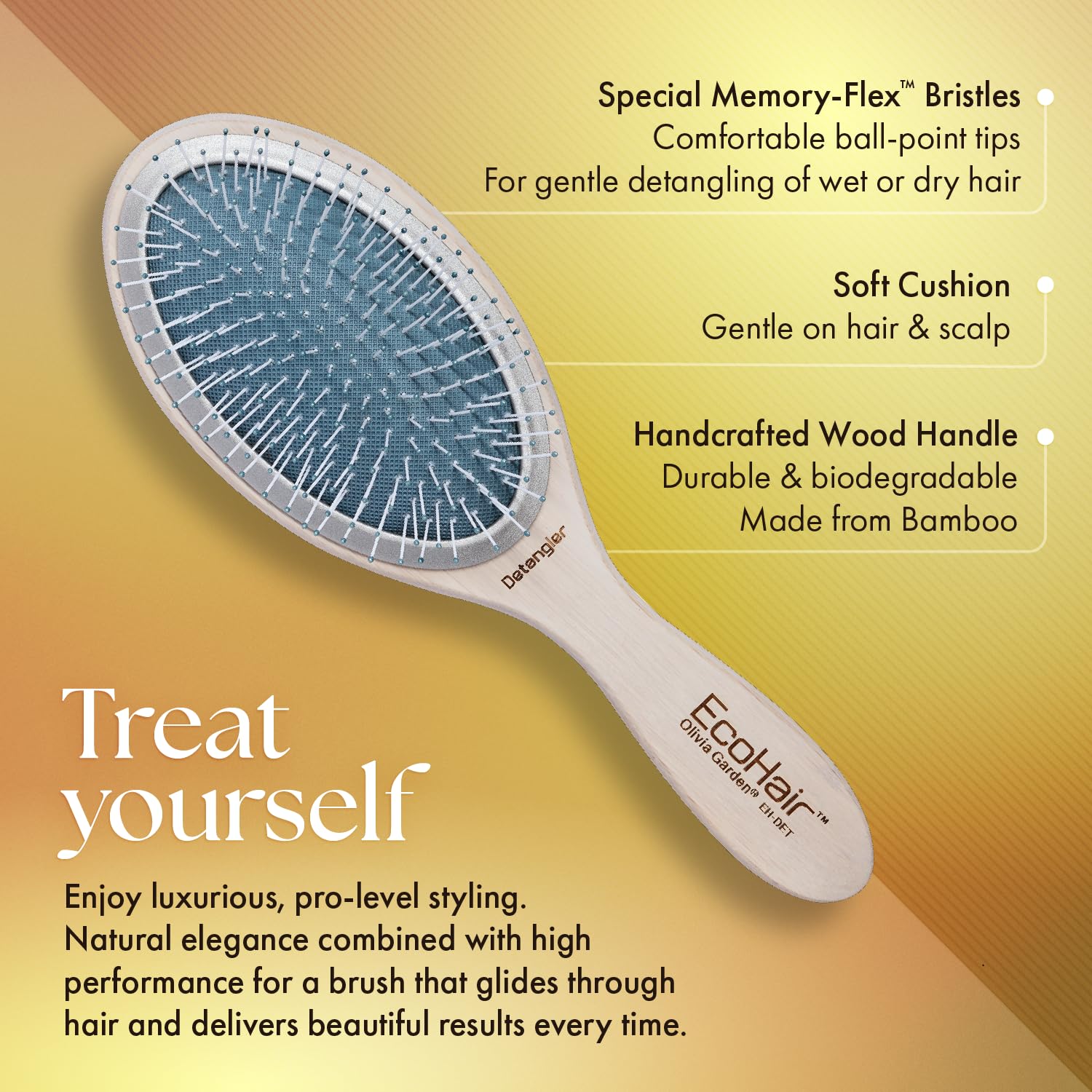 Sandy Brown Olivia Garden EcoHair Bamboo Hair Brush, Detangler, EH-DET