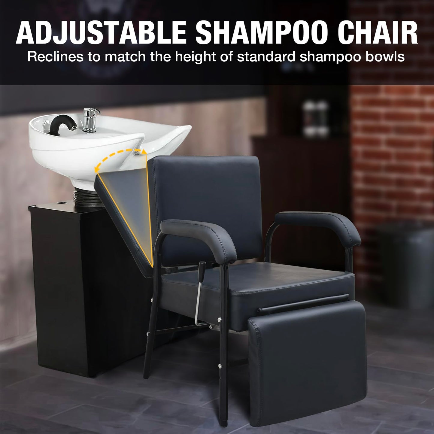 Black Reclining Shampoo Chairs Adjustable Height Shampoo Chairs for Salon Barber Chair Hair Stylist Chair Recline Salon Chair Spa Beauty Equipment for Hair Stylists, Tattoo Artists, Cosmetologists