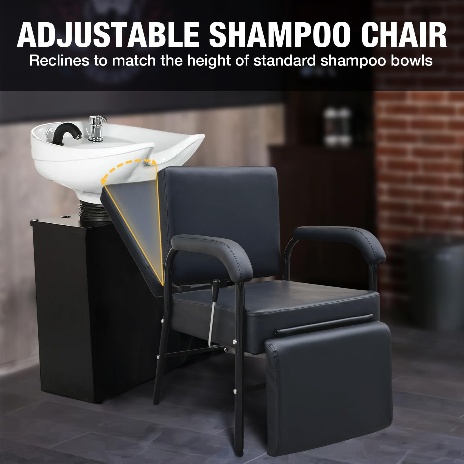 Black Reclining Shampoo Chairs Adjustable Height Shampoo Chairs for Salon Barber Chair Hair Stylist Chair Recline Salon Chair Spa Beauty Equipment for Hair Stylists, Tattoo Artists, Cosmetologists