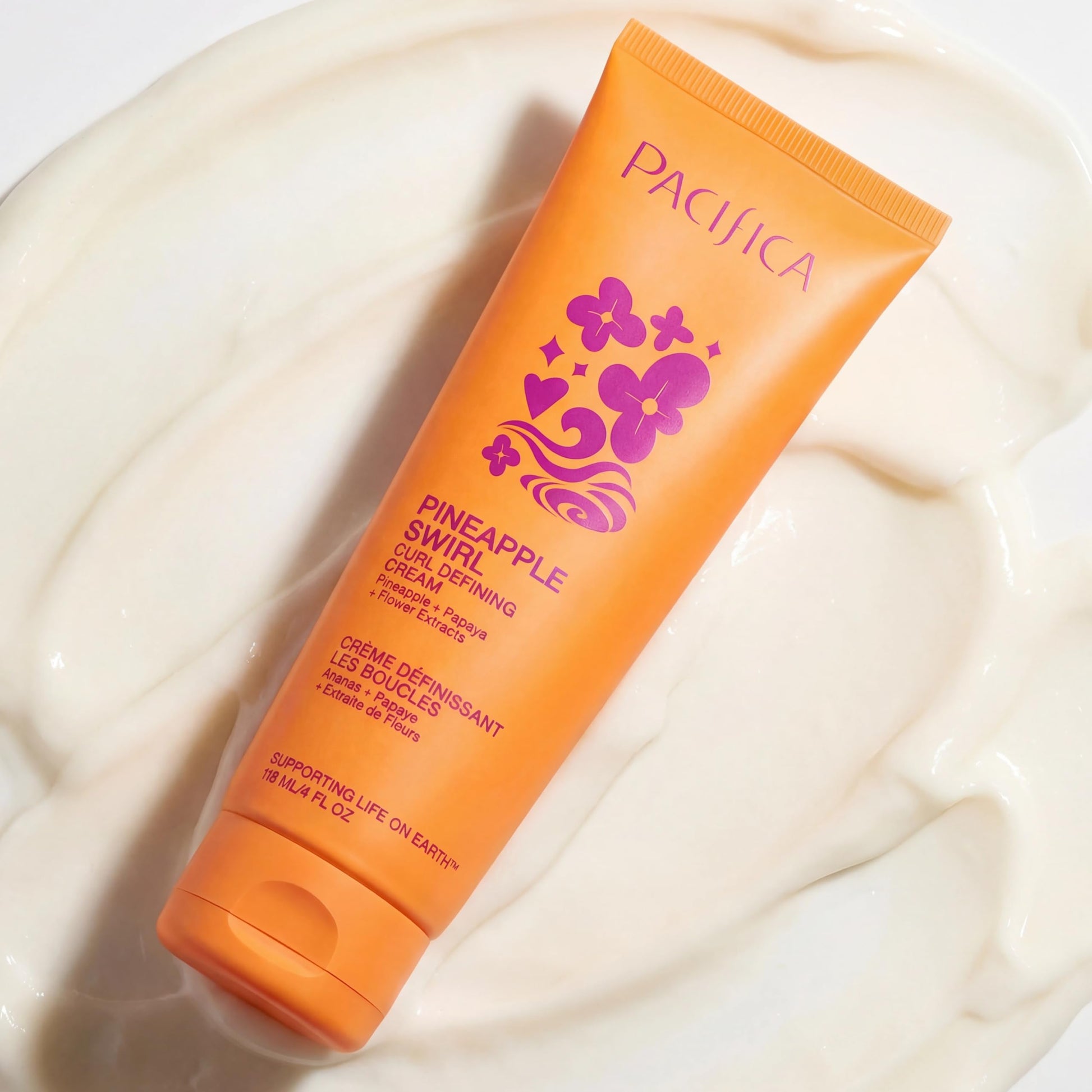 Antique White Pacifica Pineapple Swirl Curl Defining Cream – Bounce, Frizz Control & Curl Enhancer Styling Cream for Curly Hair & Wavy Hair – Coconut Oil & Hyaluronic Acid For No-Crunch Hold – Cruelty-Free – 4-oz