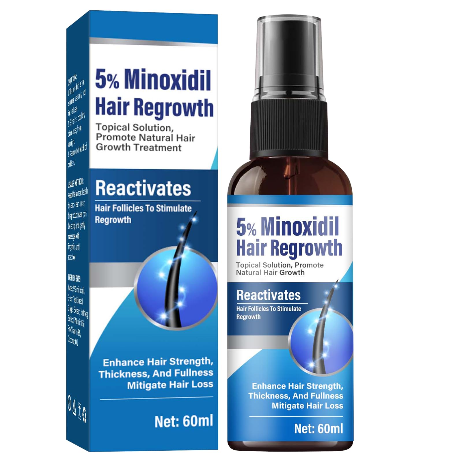 White Smoke Minoxidil for Men and Women, 5% Hair Growth Serum for Thinning Scalp, Non-Greasy Topical Spray for Thicker, Fuller-Looking Hair