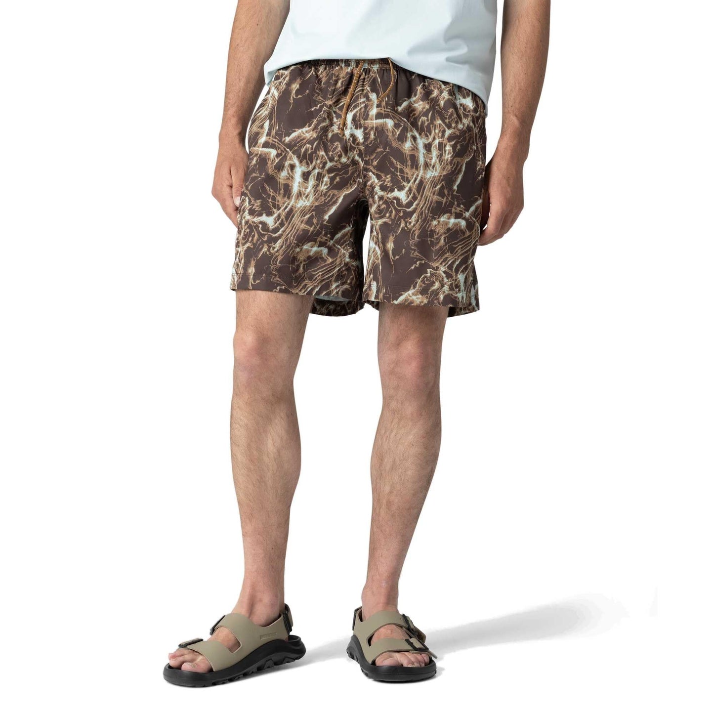 White Smoke Outdoor Research Men's Odyssey Multi Shorts | Water Resistant, DWR, Side & Back Pockets, UPF 50+, Standard Fit, Chestnut Alcove Print, Small