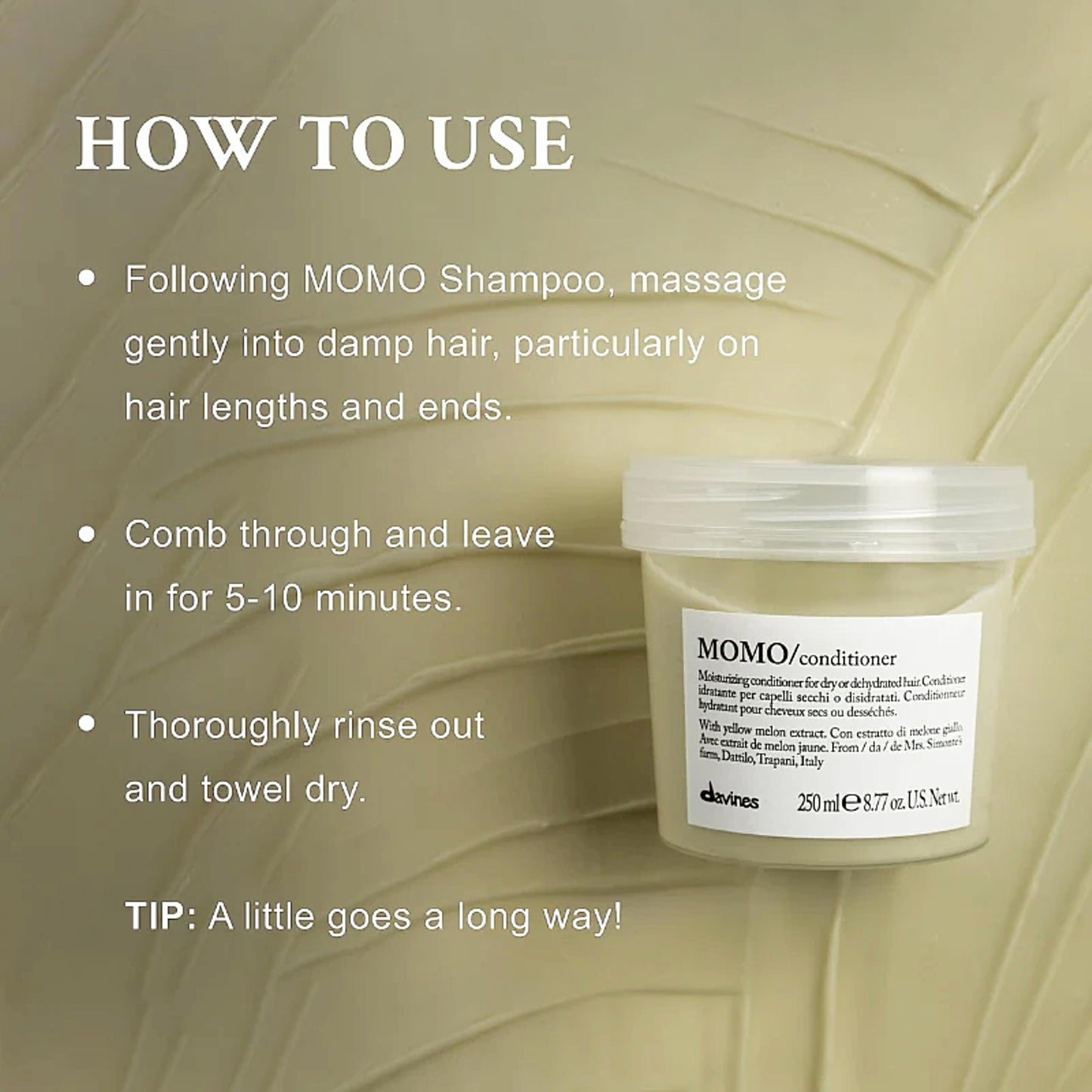 Dim Gray Davines MOMO Conditioner, Moisturizing Untangling Formula for Dry and Dehydrated Hair - Promoting Lasting Hydration, Softness, and Shine with Melon Extract, Travel Size, 2.54 Fl Oz