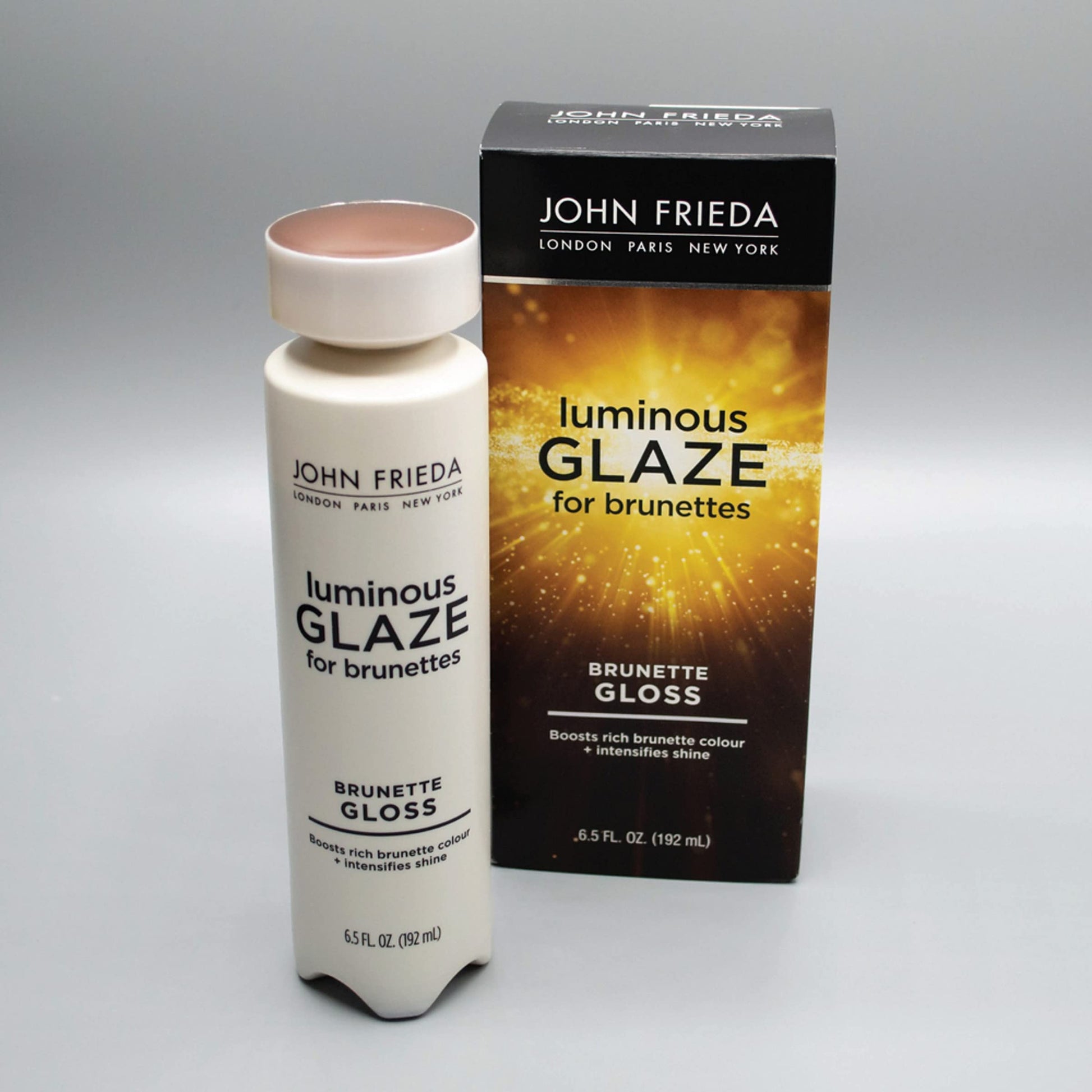 Gray John Frieda Brilliant Brunette Luminous Glaze, Hair Gloss Enhances Rich Color and Boosts Shine for Silky Brunette Hair, Enhances While Mending Damaged Hair Surfaces, 6.5 Oz