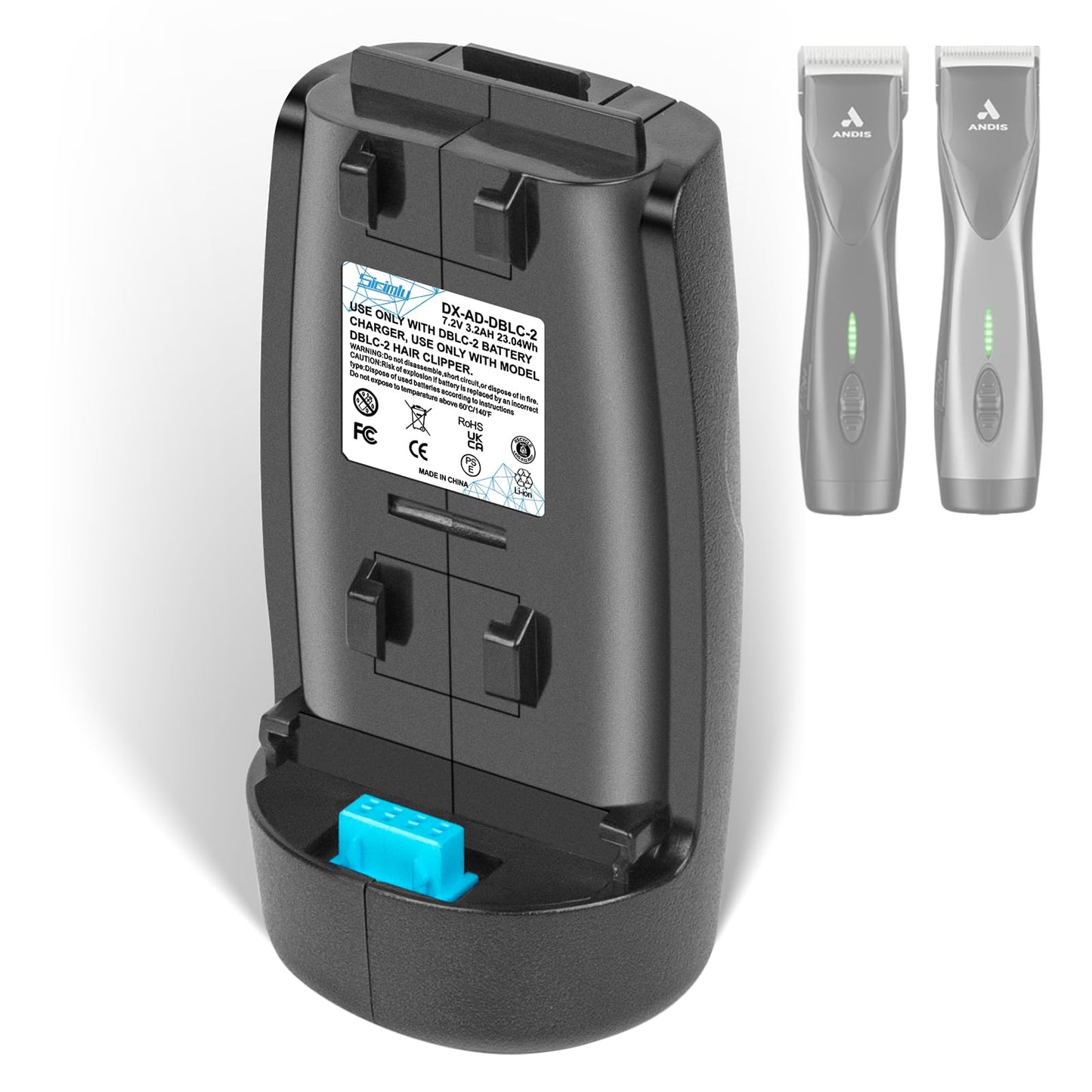White Smoke DBLC-2 Battery Replacement for Andis Supra ZR II & Pulse ZR II 5-Speed Cordless Clippers -Compatible with 79025 79170 79005 561458 Models-Upgraded long-lasting li-ion(3.5H Use) Fits Original Charger