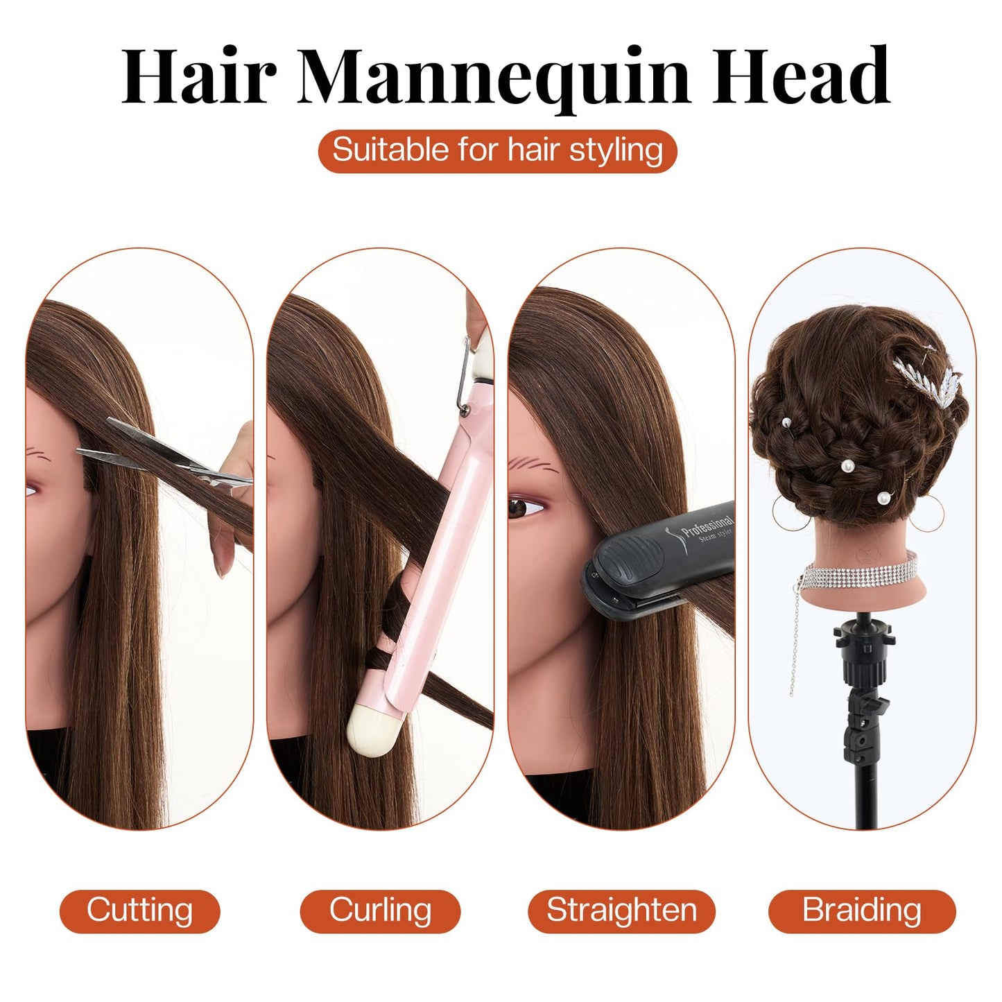 White Smoke 20" Mannequin Head Human Hair,100% Real Hair Mannequin Head,Cosmetology Human Hair Mannequin Doll Head for Hair Styling,Practice Braiding Styling Head with Table Clamp Suitable for Hair Extensions