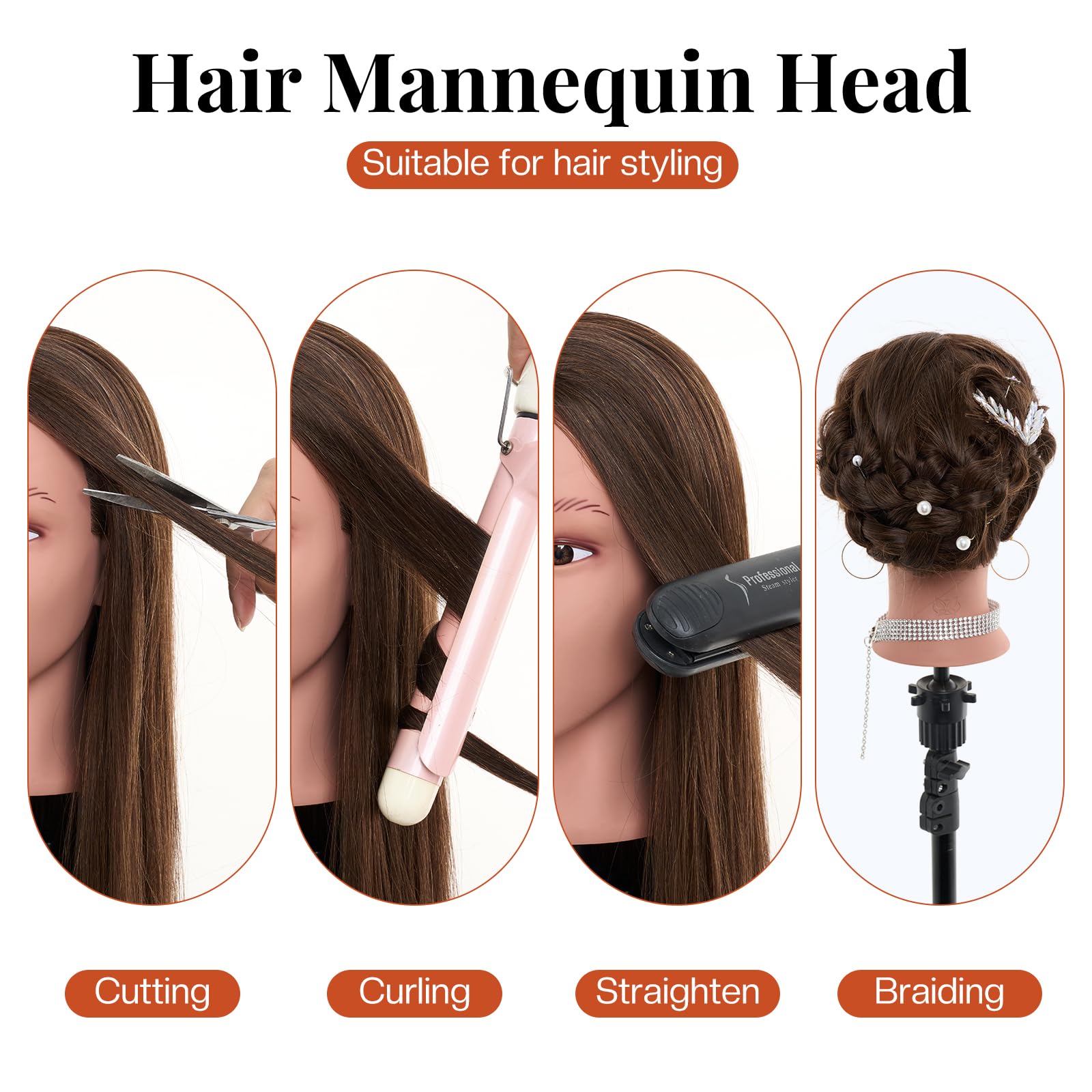 White Smoke 20" Mannequin Head Human Hair,100% Real Hair Mannequin Head,Cosmetology Human Hair Mannequin Doll Head for Hair Styling,Practice Braiding Styling Head with Table Clamp Suitable for Hair Extensions