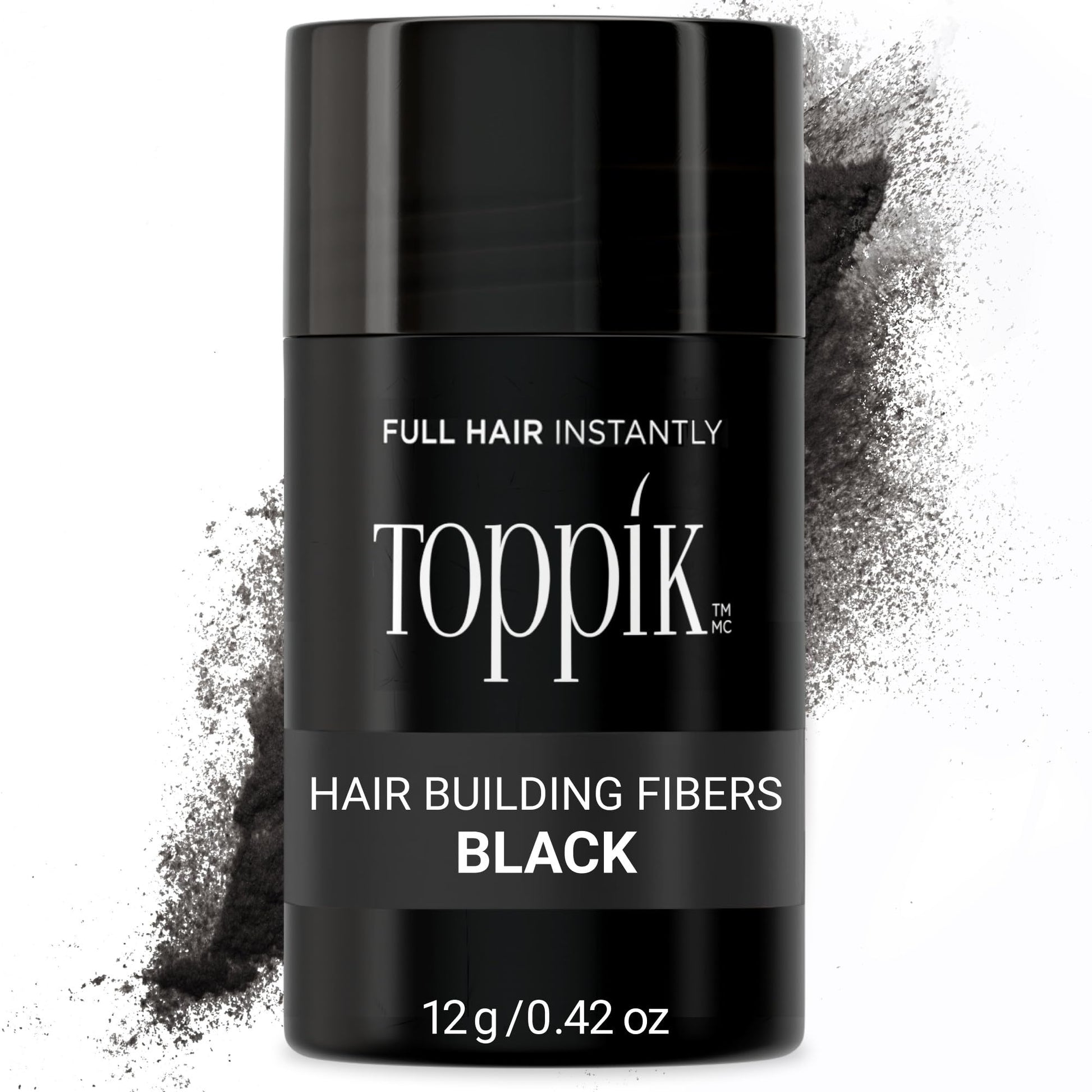White Smoke Toppik Hair Building Fibers, Black, 12g Fill In Fine or Thinning Hair, Instantly Thicker, Fuller Looking, 9 Shades for Men & Women, Keratin Protein Formula
