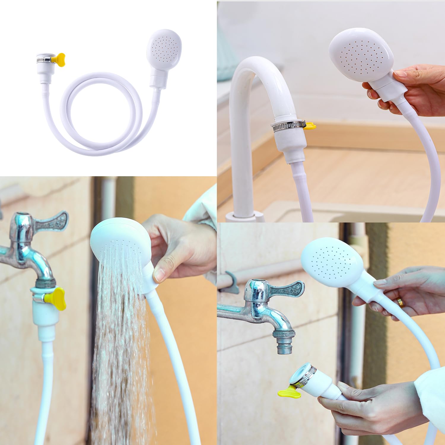 White Smoke Sink Spray Rubber Hose, Sink Hose Attachment for Faucet Portable Sink Hose Faucet Sprayer, Shampoo Sprayer Hose for Dog, Pets, Bathing Baby, Washing Hair, Rinsing Vegetables.