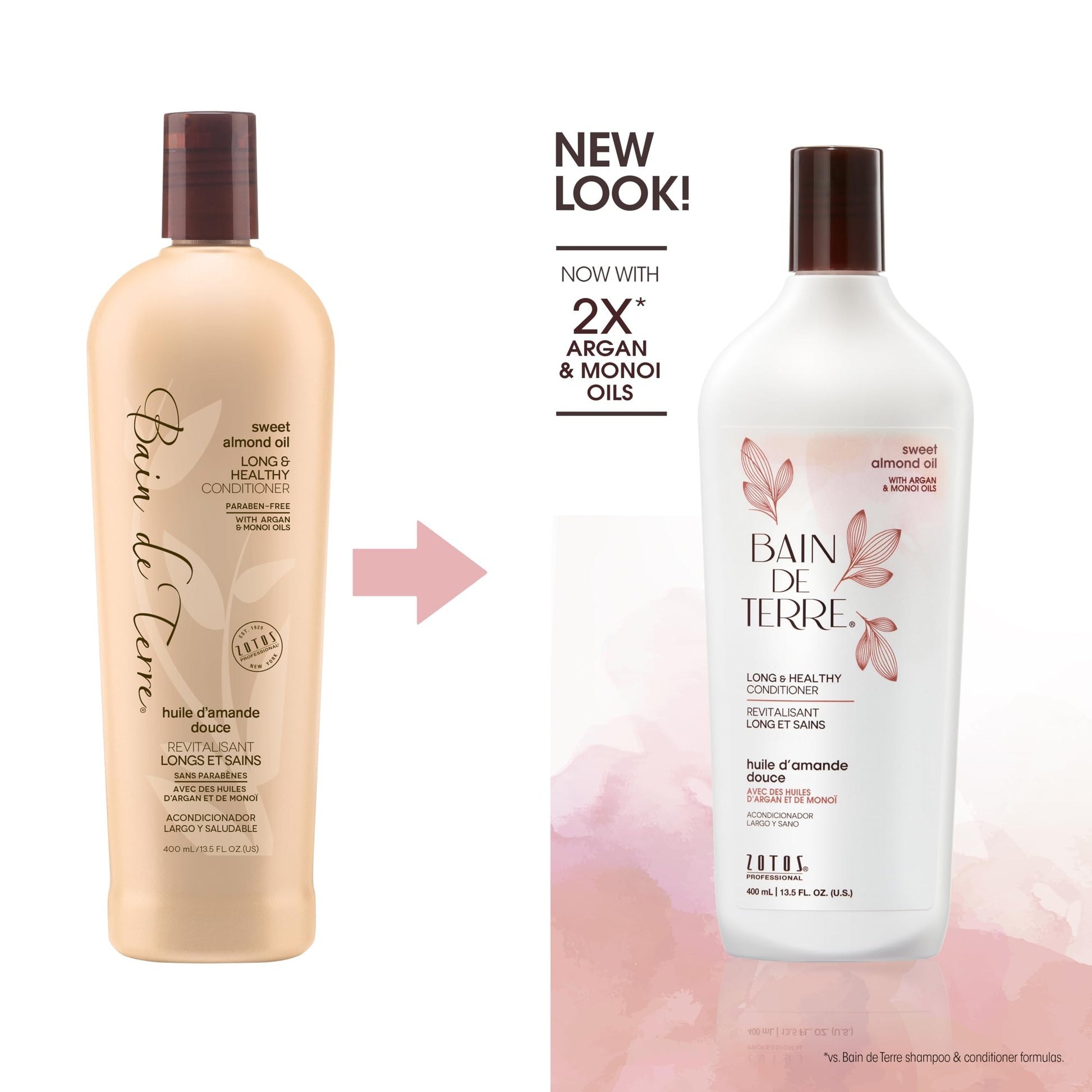 White Smoke Bain de Terre Sweet Almond Oil Long & Healthy Conditioner, Strength & Protection for Weak, Damaged Hair, with Argan & Monoi Oils, Paraben-Free, Color-Safe, Vegan, 13.5 Fl Oz