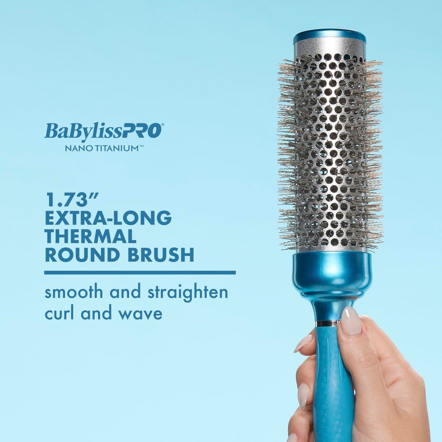 Pale Turquoise BaBylissPRO Nano Titanium 1.73" Extra-Long Thermal Round Hair Brush – Blowouts, Smooth Finish, Frizz Control, All Hair Types