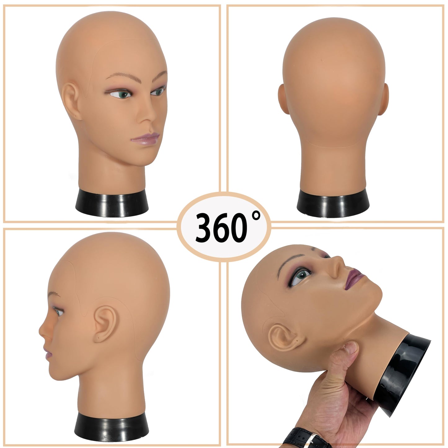 White Smoke simnient Bald Mannequin Head Stand Professional Cosmetology Wig Training Head for Wig Making and Display Hat Glasses Scarf Jewelry Model Head with Free Clamp