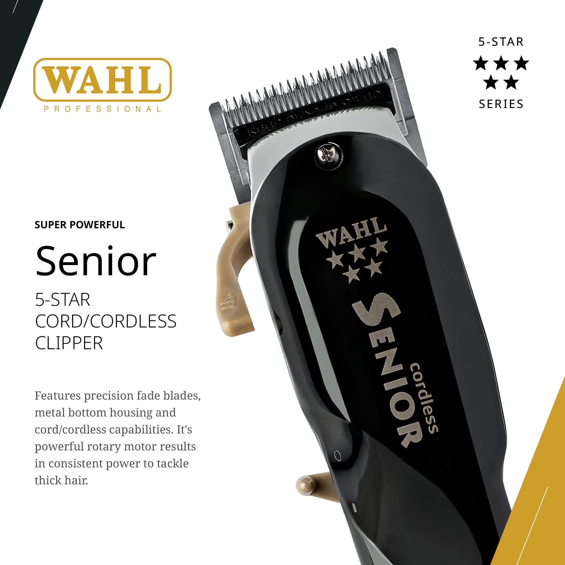 White Smoke Wahl Professional 5 Star Cordless Senior Clipper, Precision Fade Blades, Metal Housing, 80-Minute Run Time