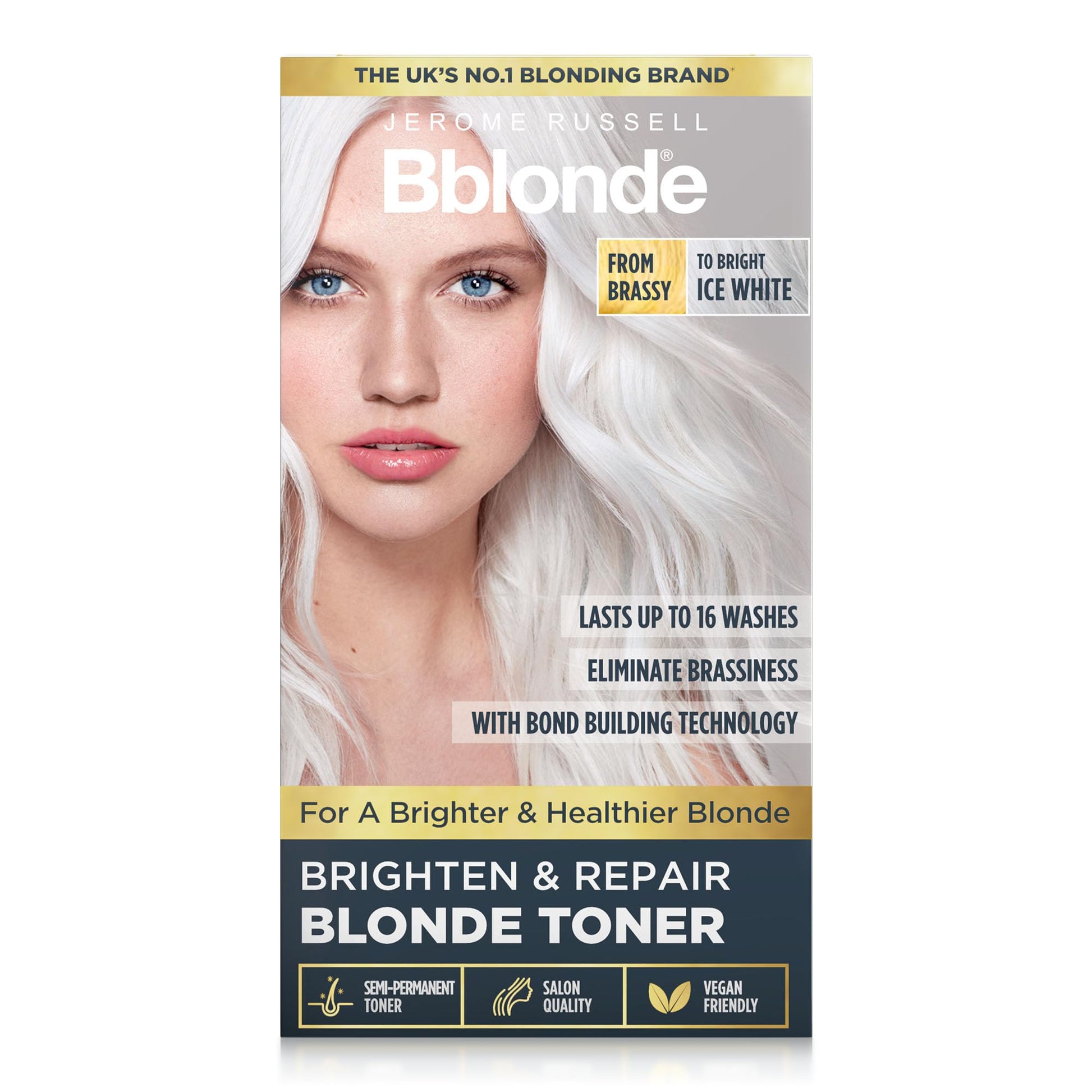 Gray Jerome Russell Bblonde Ice White Post Blonding Toner - Semi Permanent Hair Dye Kit for Pre Lightened & Blonde Hair with Brazil Nut Oil, No Ammonia & Vegan