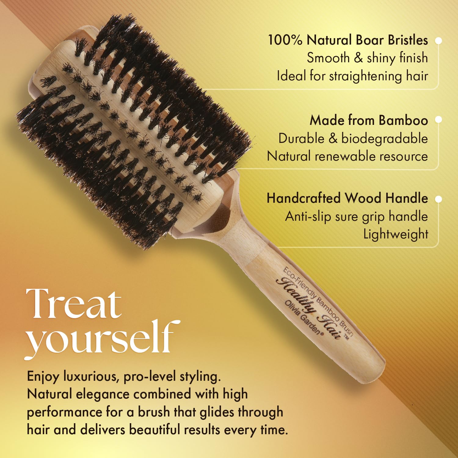 Sandy Brown Olivia Garden Healthy Hair Eco-Friendly Bamboo 100% Boar Round Hair Brush HH-B50 (3 1/4")