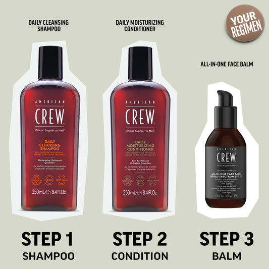 Light Gray American Crew Shampoo for Men, Daily Cleanser, Naturally Derived, Vegan Formula, Citrus Mint Fragrance, 33.8 Fl Oz