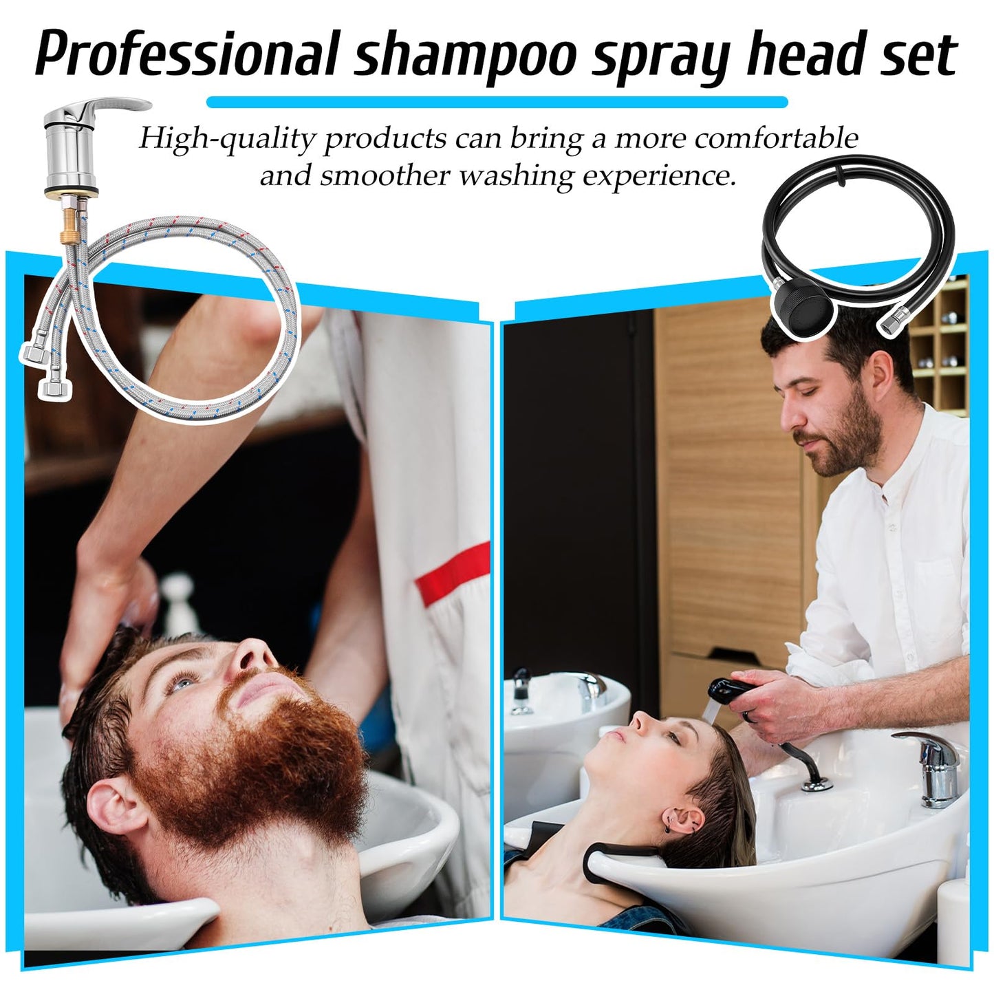 White Smoke Salon Shampoo Bowl Faucet, Hair Salon Sink Faucets Sprayer Hose Set Professional Vacuum Breaker Outside Faucet Kit with Sprayer Replacement Part for Bathroom Sink Shampoo Bed