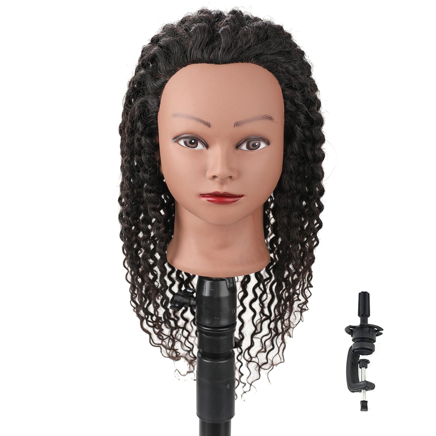 White Smoke Stancia Black Mannequin Head 100% Human Hair, African American Hair Texture Styling Head, Hair Mannequin for Practice Cornrowing Braiding and Twisting (with Table Clamp)