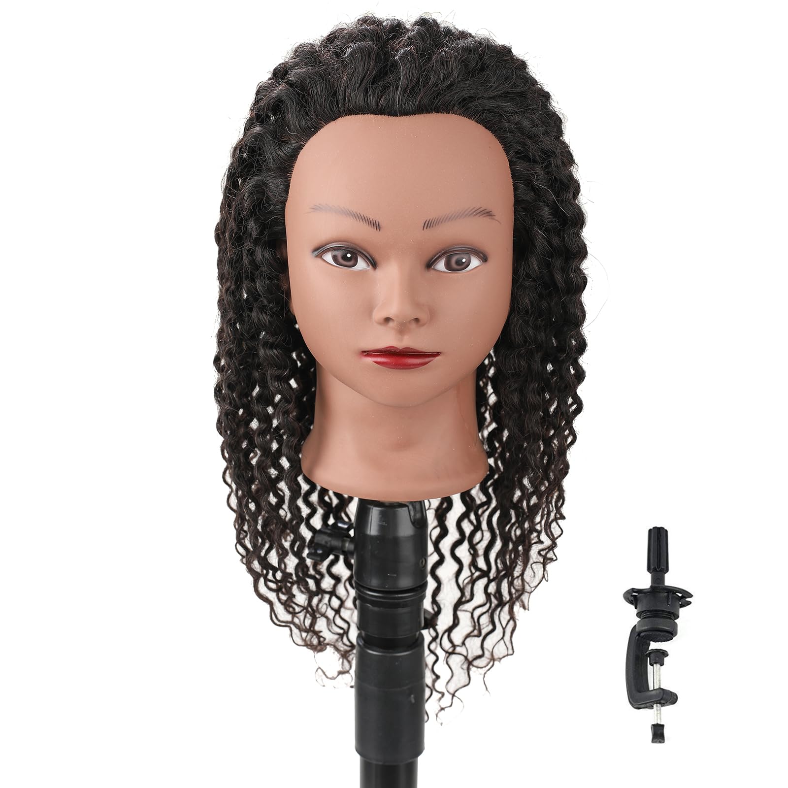 White Smoke Stancia Black Mannequin Head 100% Human Hair, African American Hair Texture Styling Head, Hair Mannequin for Practice Cornrowing Braiding and Twisting (with Table Clamp)