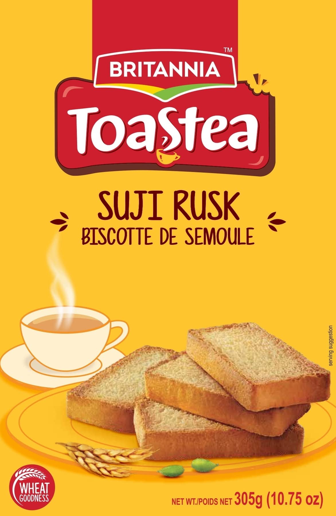 Gold BRITANNIA Toastea Suji Rusk 10.75oz (305g) - Biscotte De Semoule - Crispy Tea Time Snack - Crispy Crunchy Toast - Halal and Suitable for Vegetarians (Pack of 6)