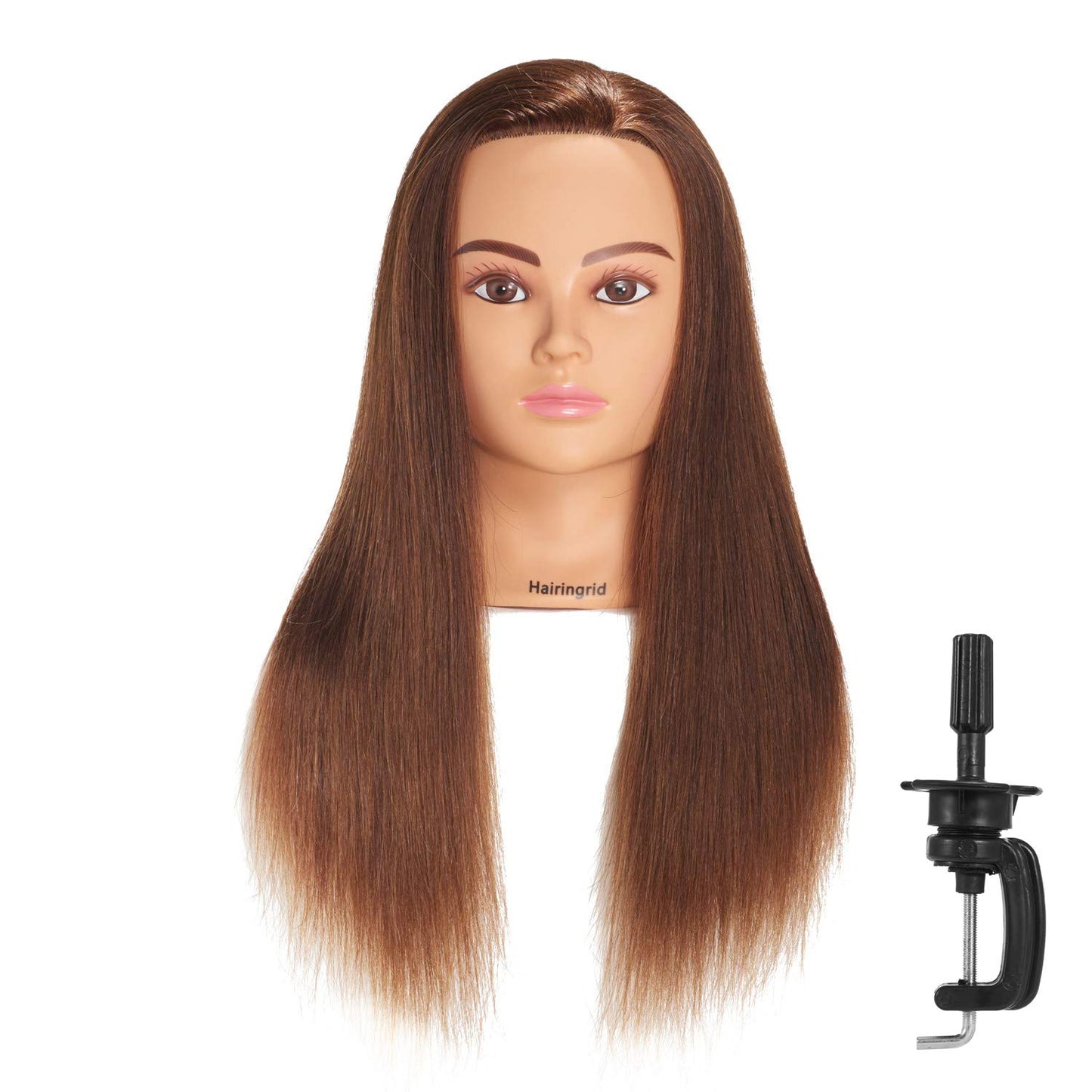White Smoke Hairingrid Mannequin Head 24"-26"100% Human Hair Hairdresser Cosmetology Mannequin Manikin Training Head Hair and Free Clamp Holder (R71906LB0418H)