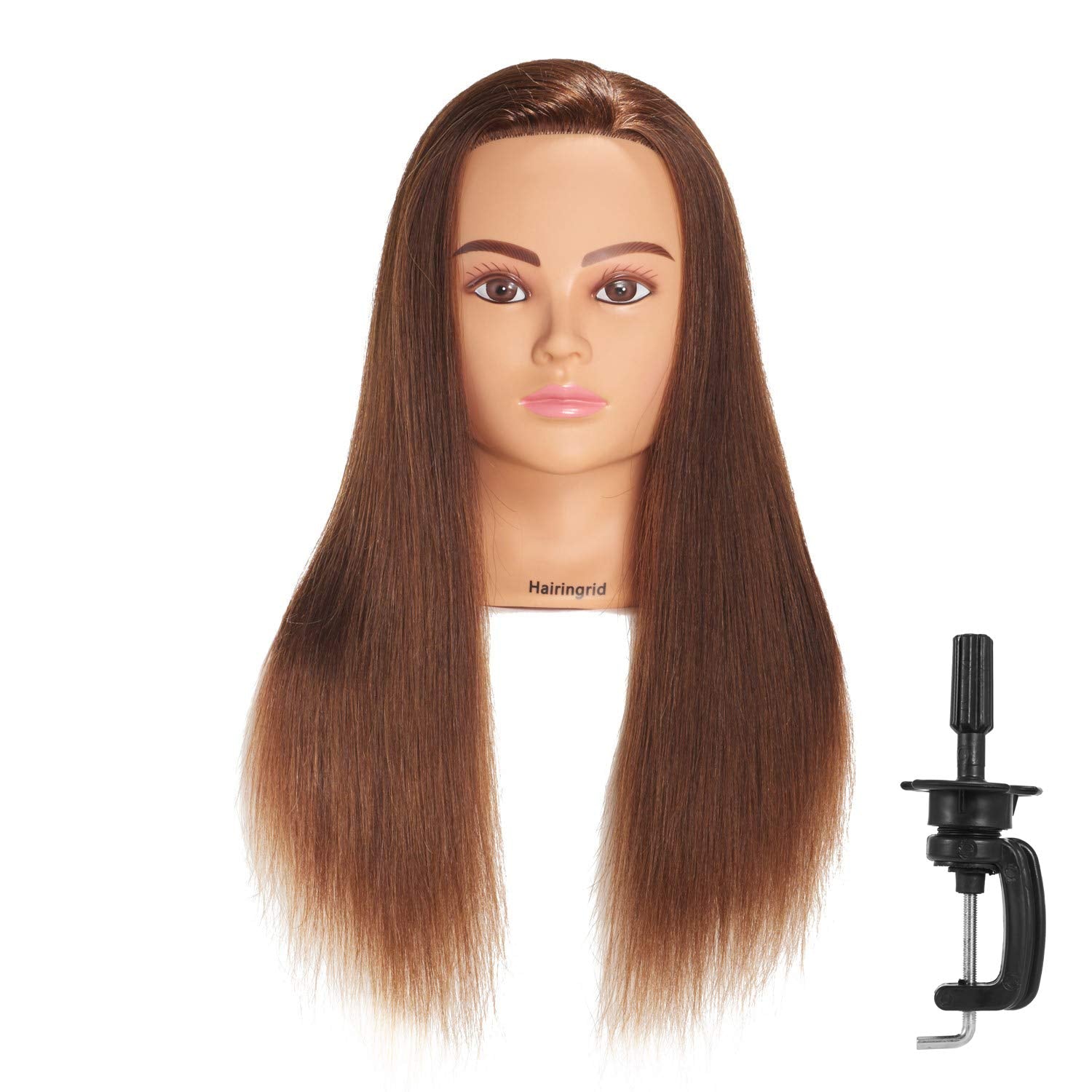 White Smoke Hairingrid Mannequin Head 24"-26"100% Human Hair Hairdresser Cosmetology Mannequin Manikin Training Head Hair and Free Clamp Holder (R71906LB0418H)