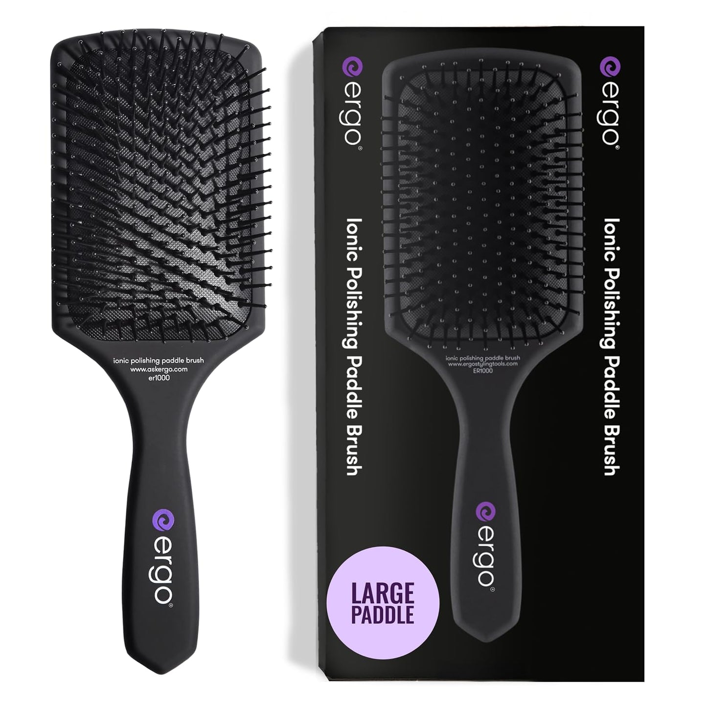 Dark Slate Gray ERGO Ionic Paddle Hair Brush – Large Polishing Brush for Long-Lasting Shine, Detangling Brush for Wet & Dry Hair Care, Hair Styling Tool for Blow Drying (ER1000)