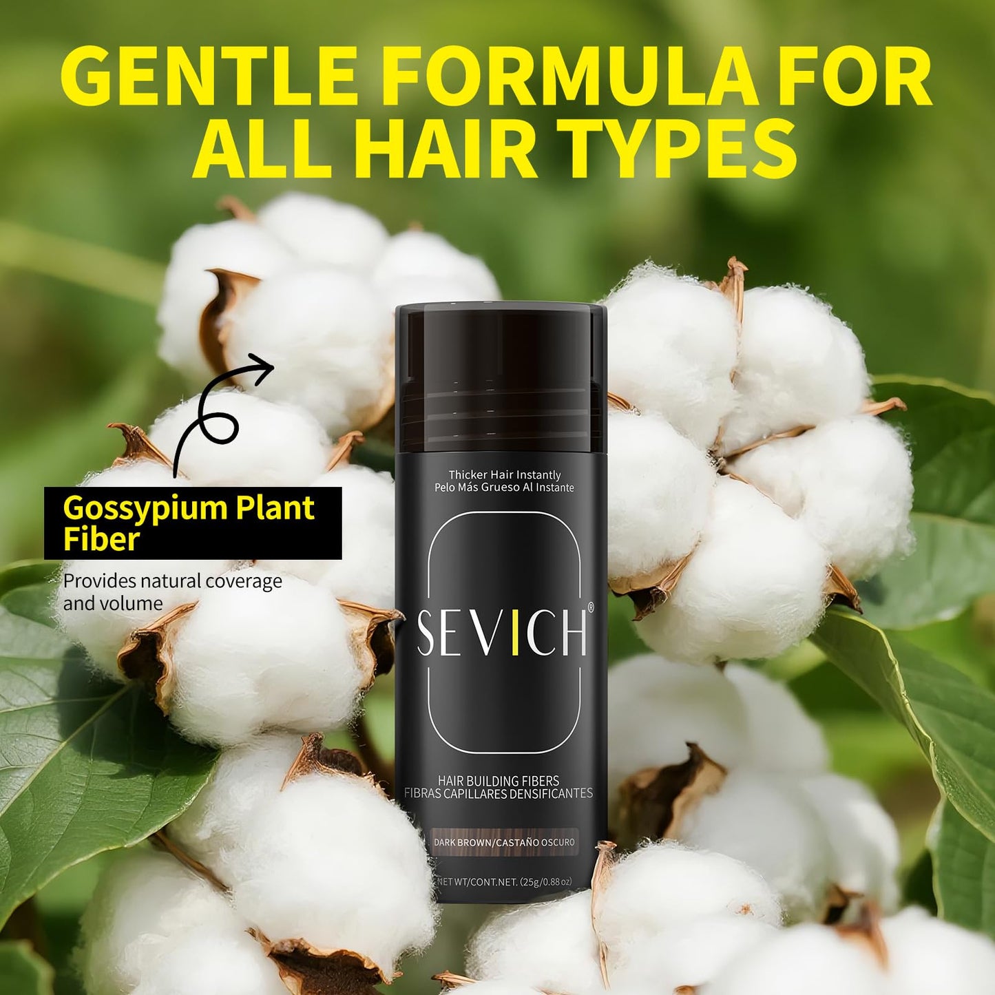 Lavender SEVICH Hair Fibers with Spray Applicator - Natural-Looking Hair Thickening Fibers for Men & Women, Instant Fullness, Wind & Water Resistant, Easy Wash Out, 25g (Dark Brown)