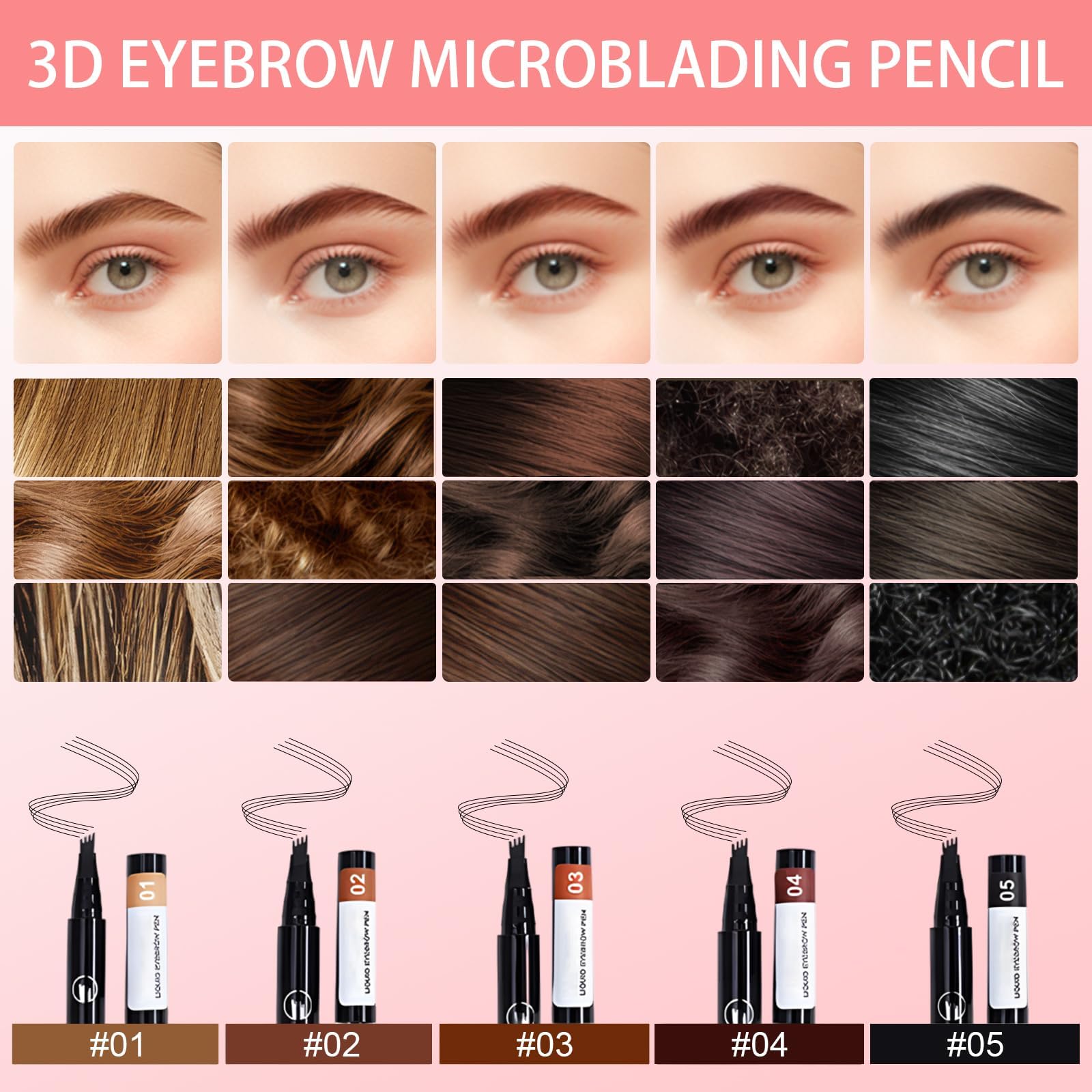 Misty Rose Microblading Eyebrow Pencil, 2025 New Magic Eyebrow Tattoo Pencil 4 Fork Tip, Natural Long-Lasting Smudge-proof Fine Stroke eyebrow microblading Pen for Women (Light Brown)