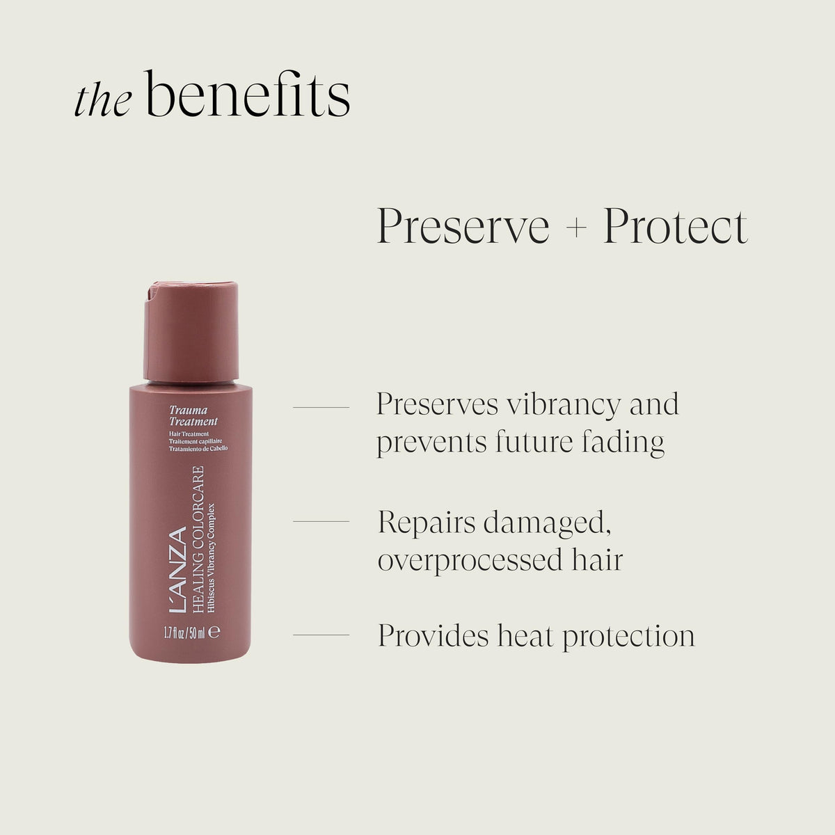 L'ANZA Healing Colorcare Trauma Treatment Color Repair Leave-In, Anti-Fade, UV & Heat Protection, Strengthens Damaged Hair, Moisturizing, Adds Vibrance, Anti-Frizz, Smooths, Sulfate Free (1.7 Fl Oz)