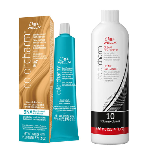 White Smoke WELLA colorcharm Demi Permanent Hair Color, Adds Gloss & Color Richness, Gray Coverage, 9NA Light Natural Ash Blonde + 10 Vol. Developer