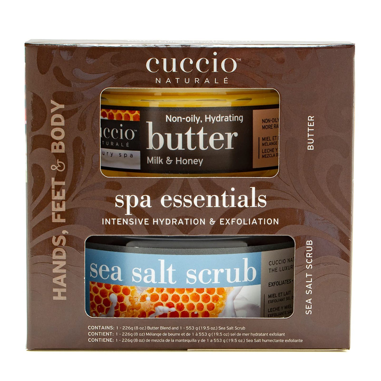 Dark Olive Green Cuccio Naturale Spa Essential Kit - Infused With Essential Oils That Dissolve Quickly - Leaves Skin Feeling Soft And Polished All Day - Healthy, Glowing Effect - Milk And Honey - 2 Pc