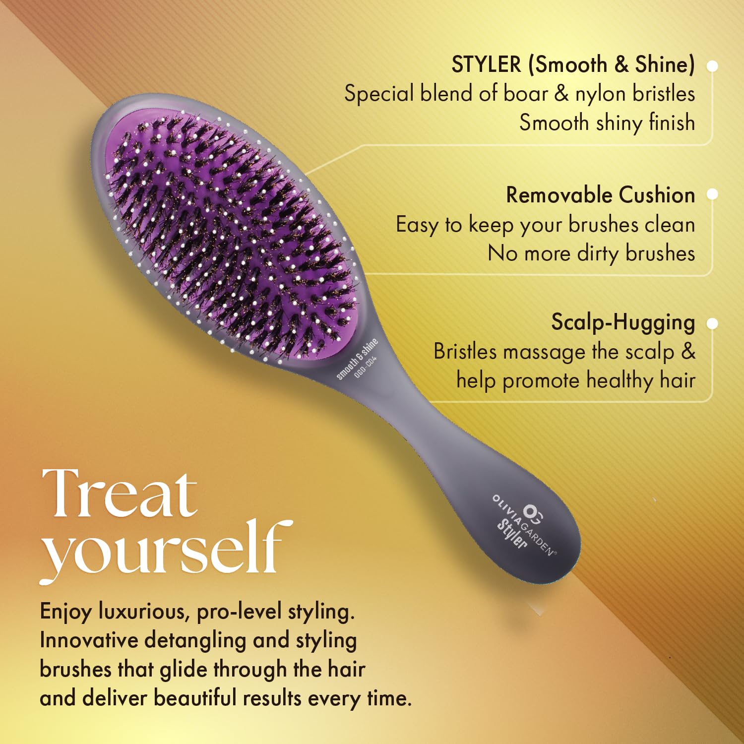 Sandy Brown Olivia Garden OG Brush Collection Set - Includes 3 Hair Brushes for All Hair Types, Detangling, and Smoothing
