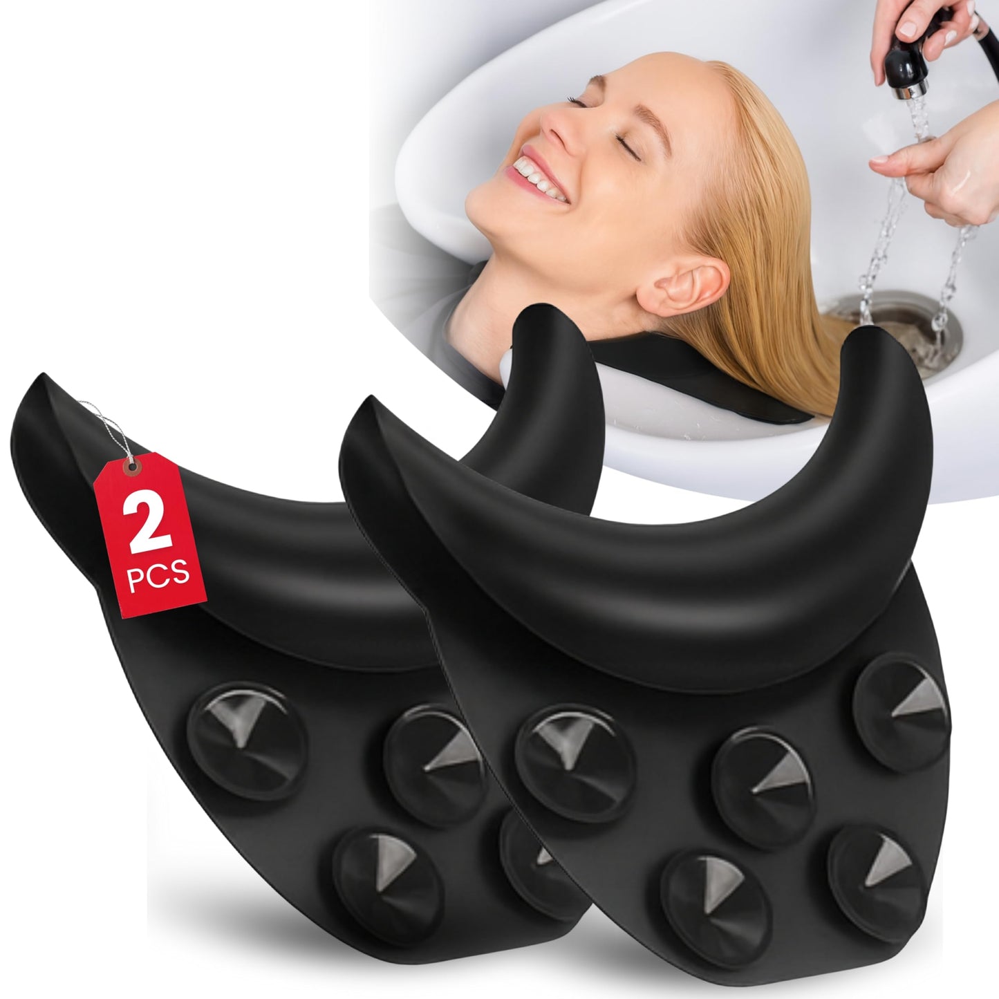 White Smoke Premium 2 Piece Gel Cushion Set for head Portable Shampoo Bowl Neck Rest Sink Hair Washing Basin Waterproof Support Pillow for Tub Salon Lavacabezas European Chair