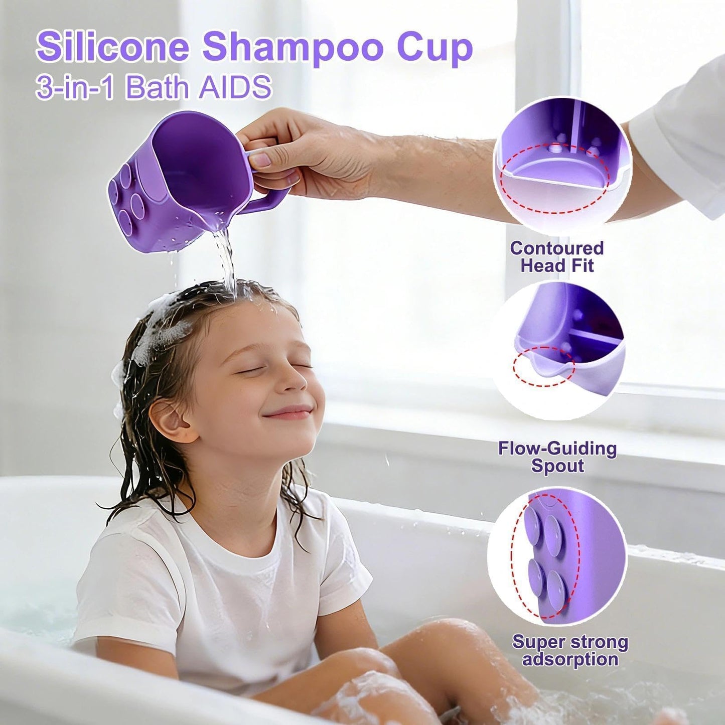 White Smoke nestery Hair Washing Station for Kids, Silicone Portable Shampoo Bowl and Elderly with Rinse Cup & Scalp Massager, Hair Washing Basin for Sink or Bathtub at Home with Neck Support Purple